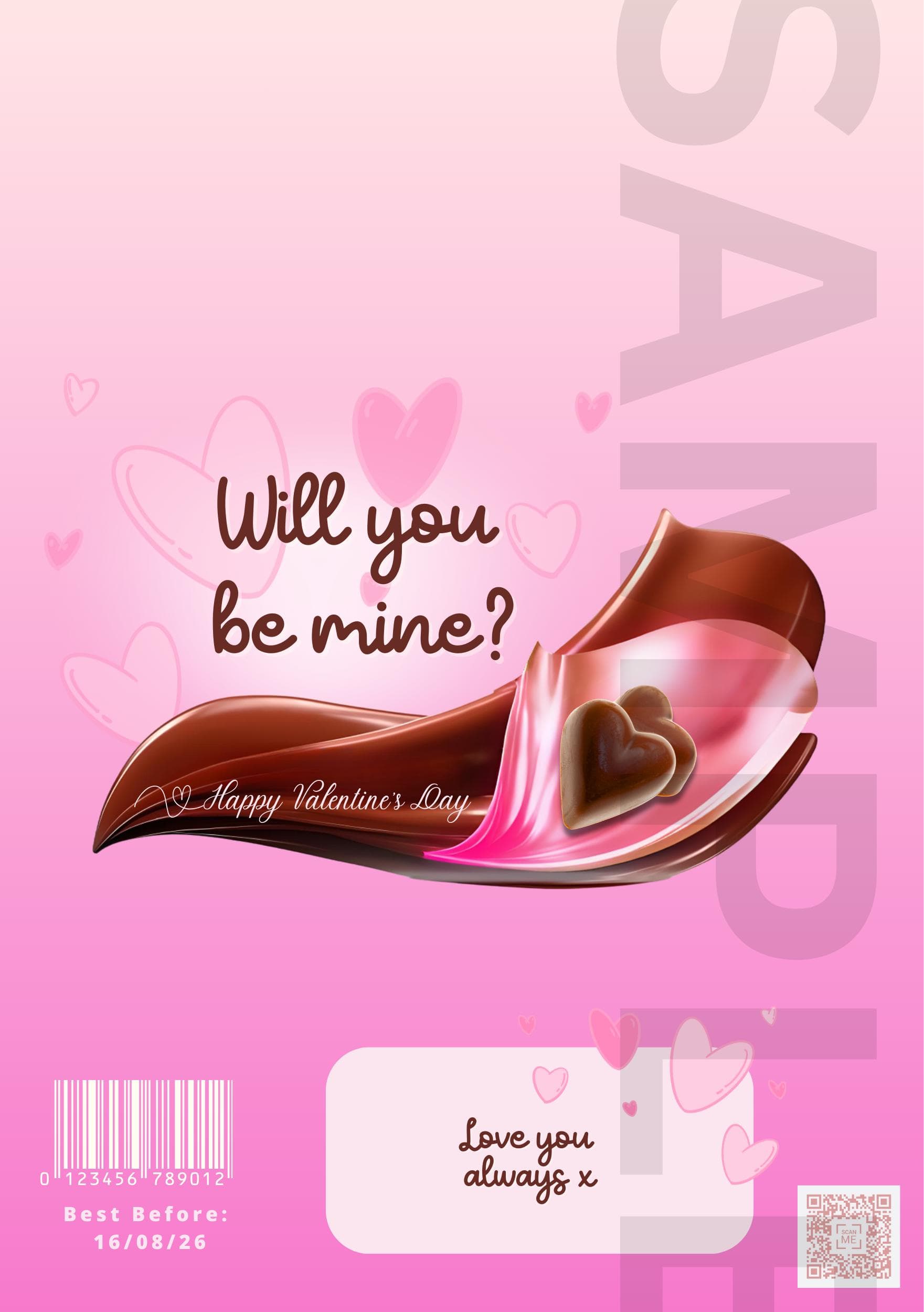 Pink Valentines Personalised Galaxy Bar Wrapper - WRAPPER ONLY