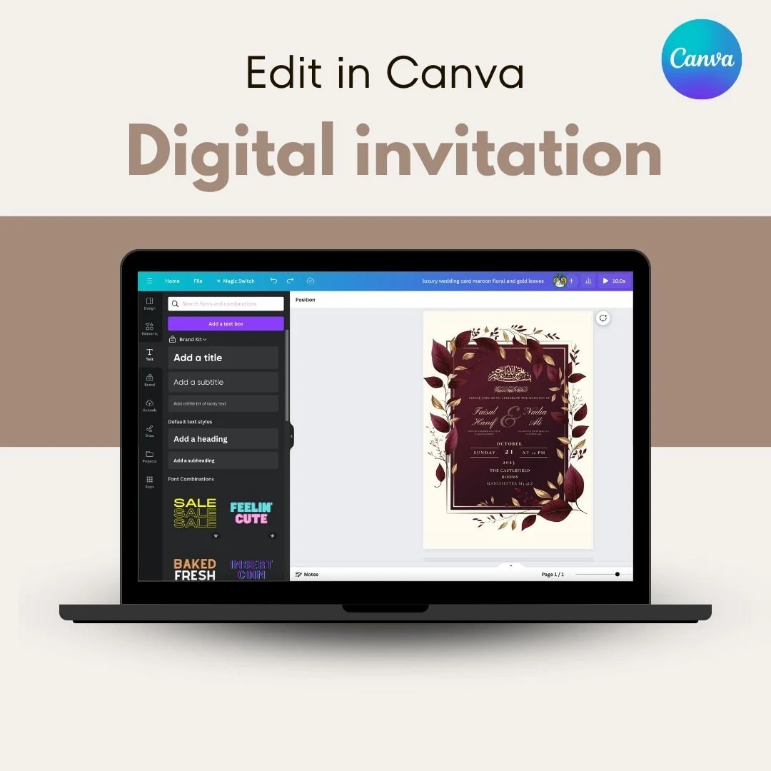 Editable Digital Muslim Wedding Invitation Template Nikkah Shaadi Baraat, Animated Wedding Invitation, Maroon islamic Wedding Invite, evite - image 4