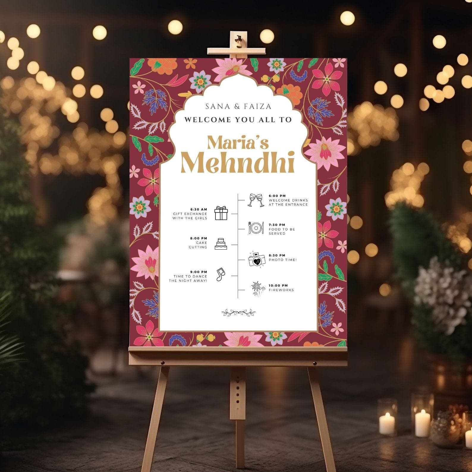 Mehndi Wedding Welcome Sign, A1, A2, A3, A4, Pakistani Wedding, Walima sign, Muslim Welcome Sign, Mehndi itinerary Welcome Sign, Mendhi sign