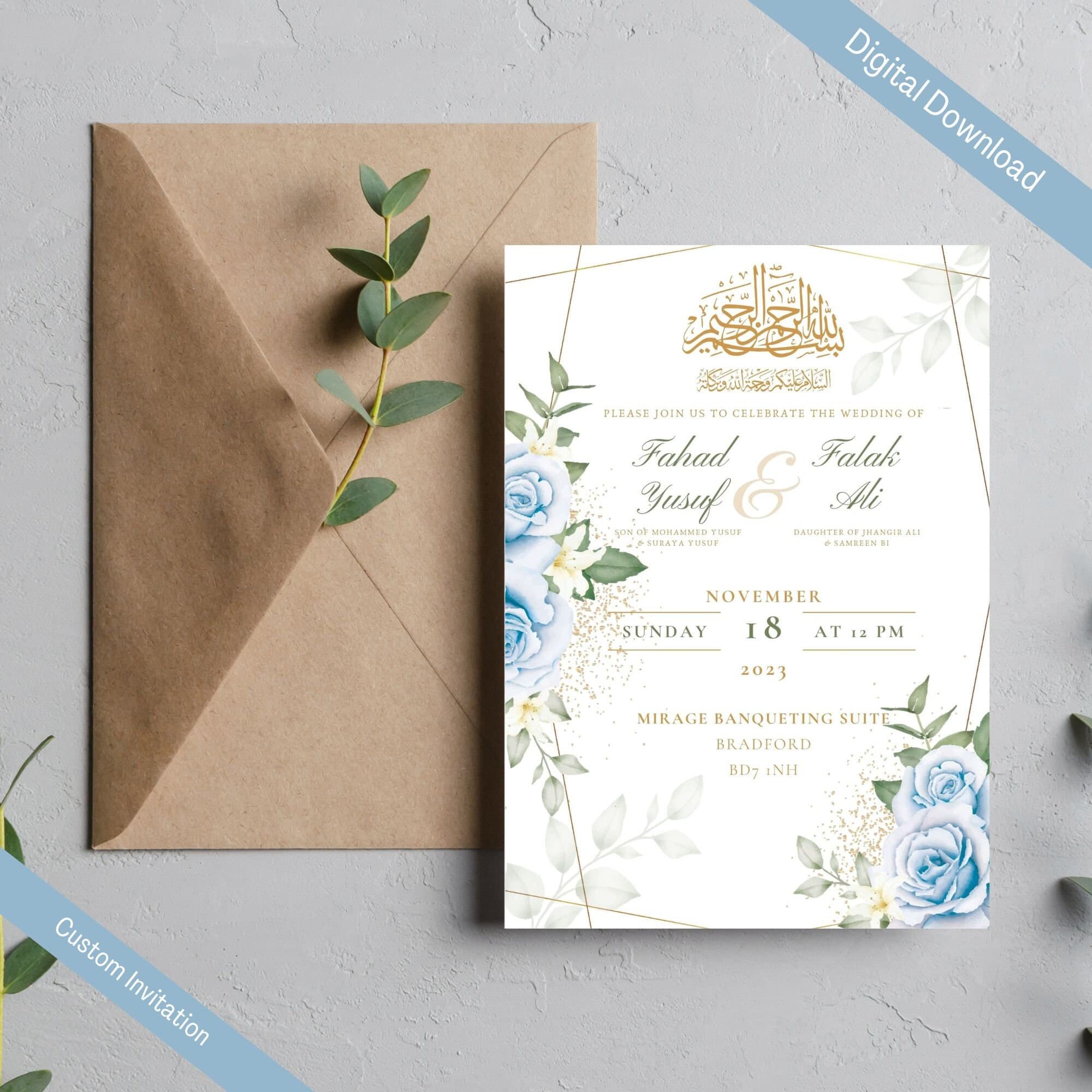Digital Muslim Wedding Invitation Template, Electronic Navy Floral Blue Nikkah Invitation, Nikkah Walimah Shaadi, Animated Wedding Invite - image 3
