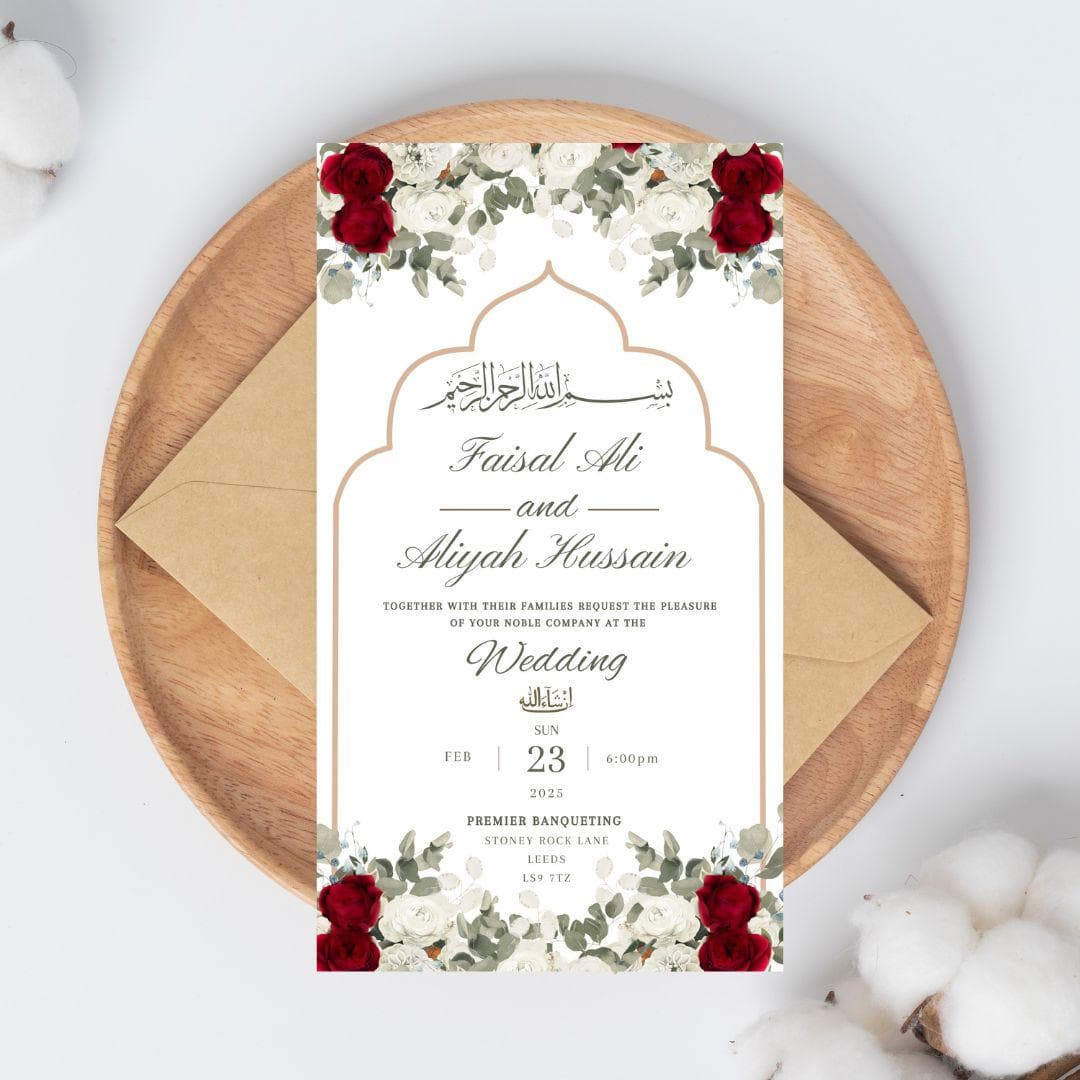 Editable Digital Muslim Wedding Invitation Template, Animated Wedding Invitation, Red and white Rosed  Wedding Invite, Nikkah Baraat invite - image 3