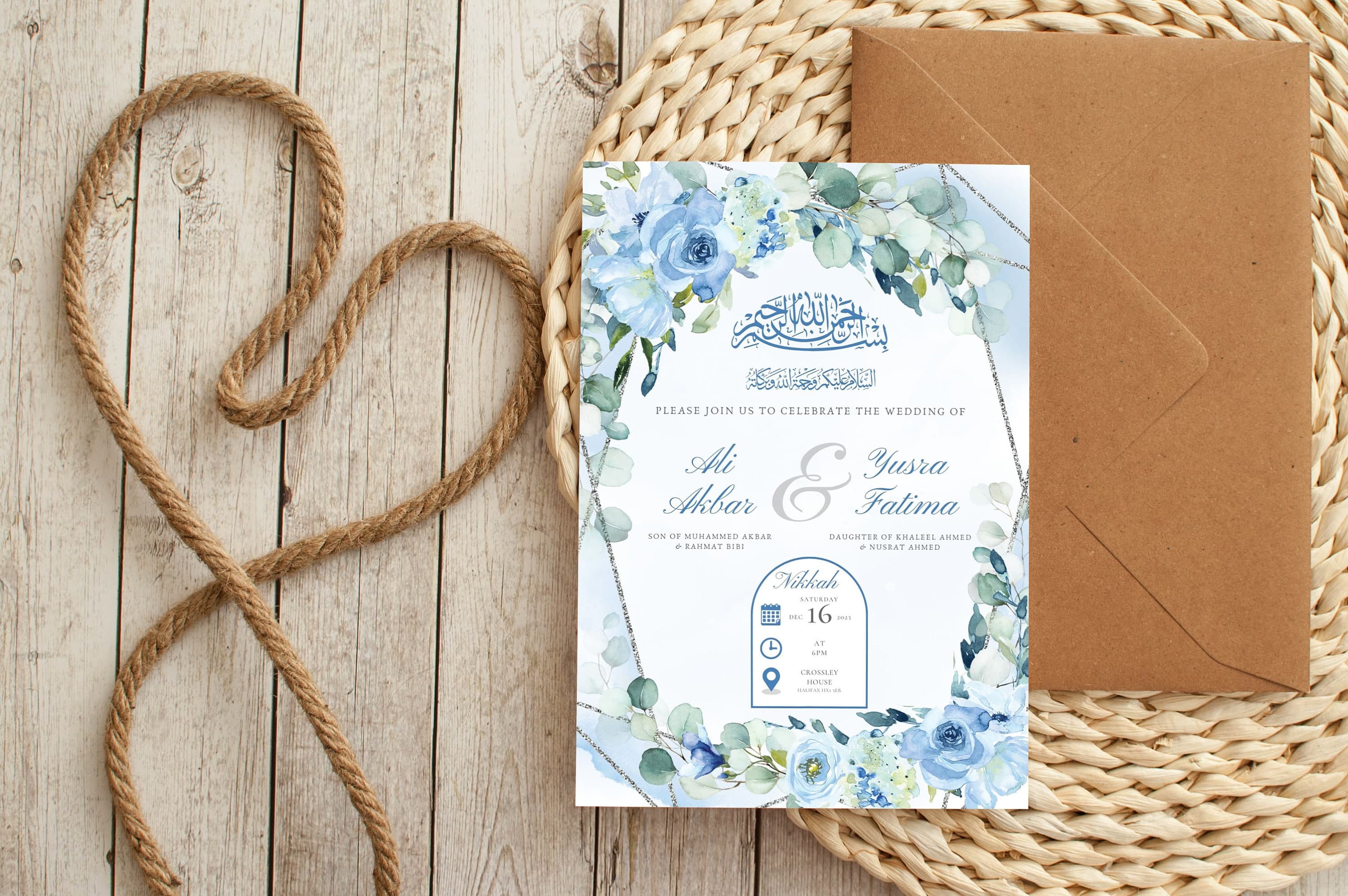 Digital Muslim Wedding Invitation Template Nikkah Walimah Shaadi Baraat, Blue Floral Nikkah Invitation,  Animated Wedding Invite, Einvite - image 4