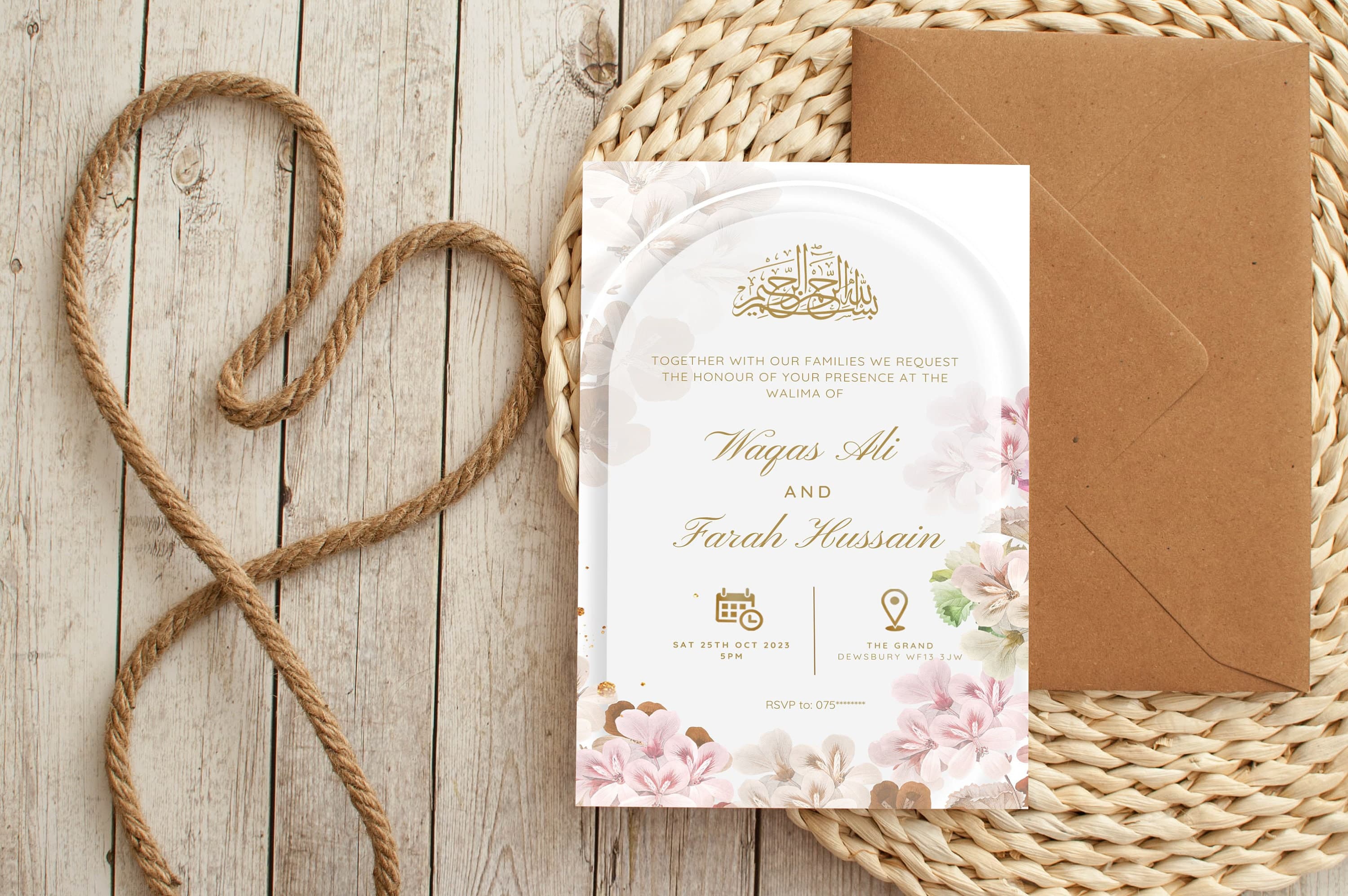 Editable Digital Muslim Wedding Invitation, Nikkah Walima Shaadi Baraat, Animated Wedding Invitation, Light Pink Green Wedding Invite, evite - image 3