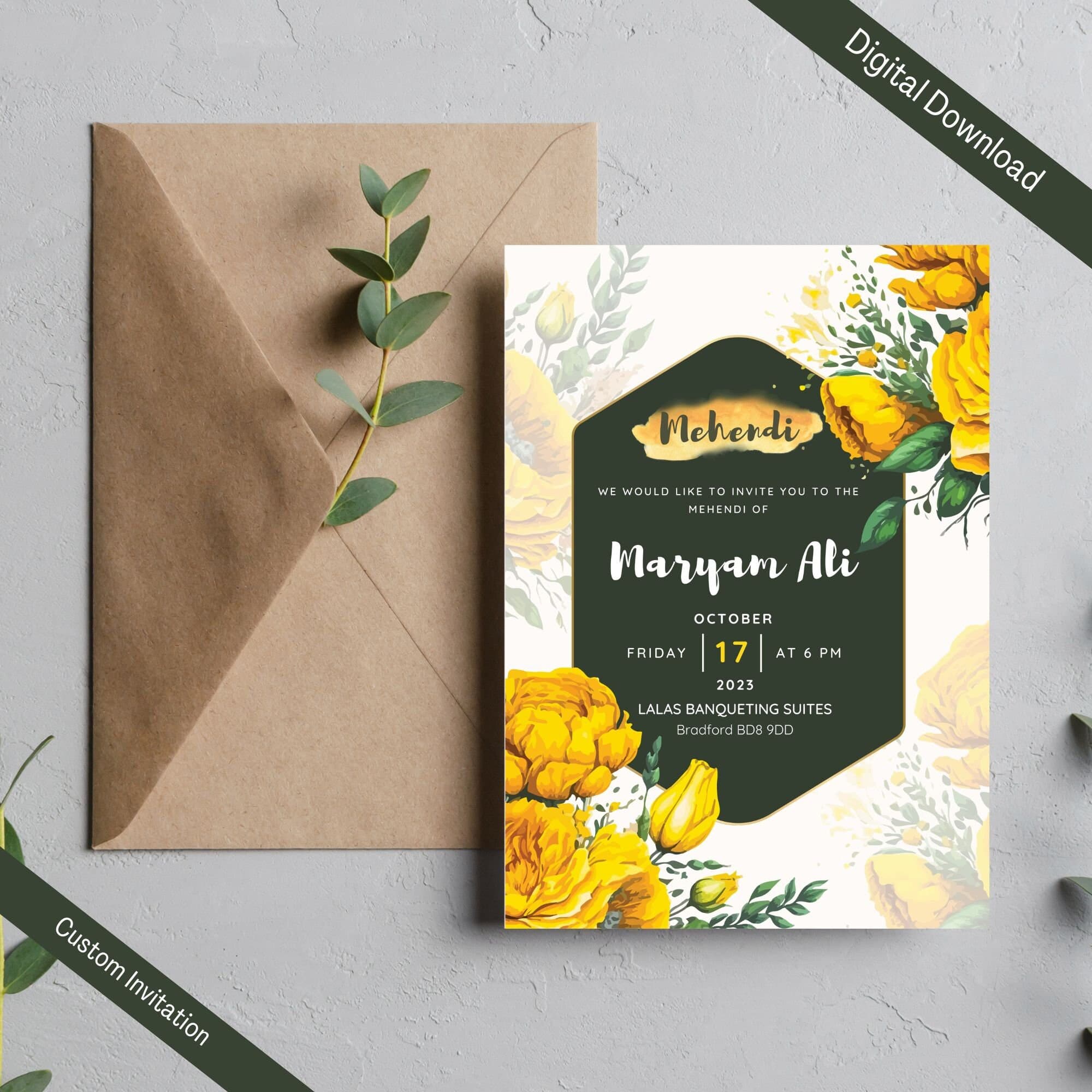 Mehndi Wedding Invitation Template, Mehendi Floral Henna Invite, Mendhi Night invites & Digital Mehndi invites, Mehndi invitations, evite - image 4