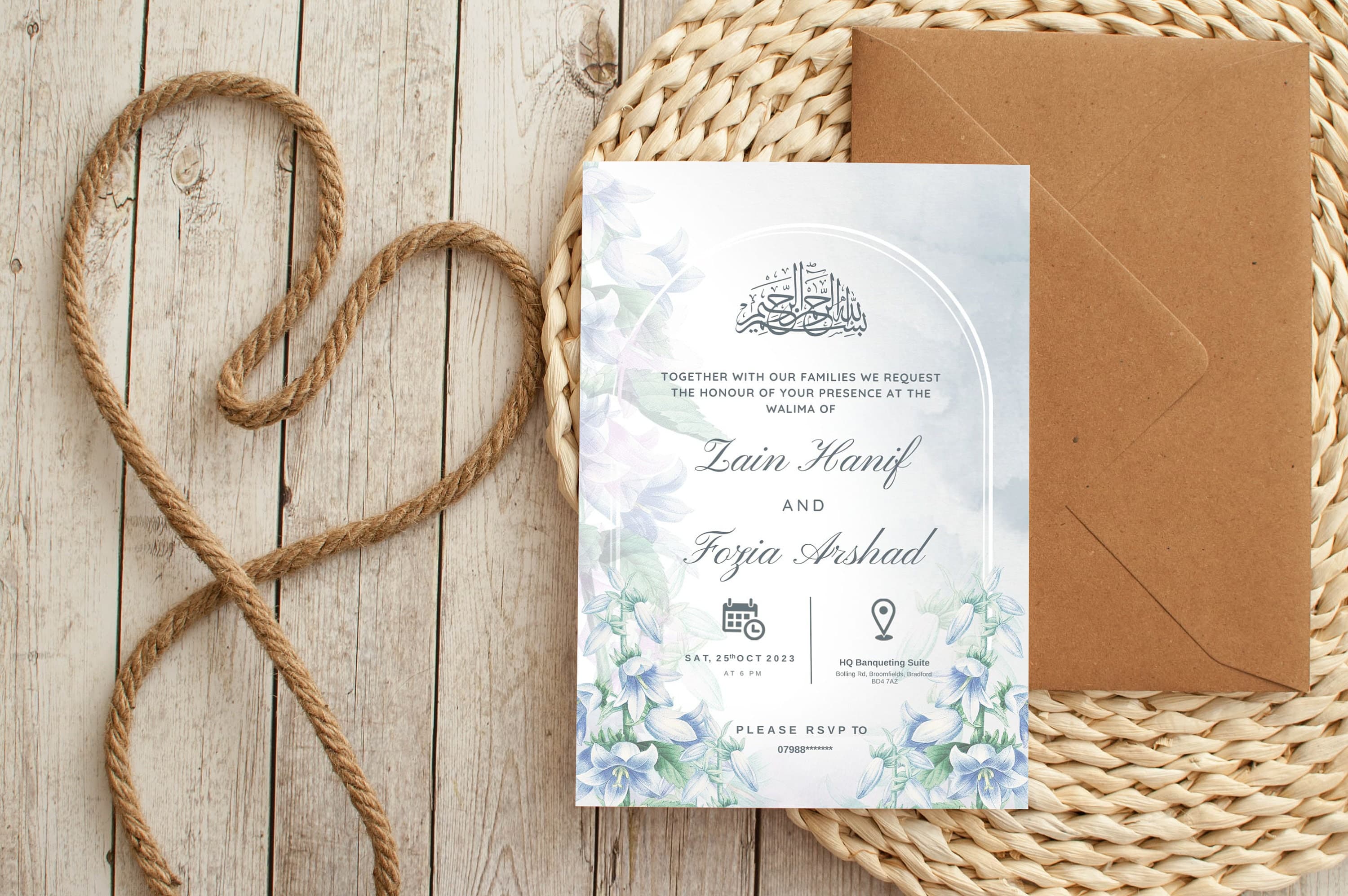 Editable Digital Muslim Wedding Invitation, Nikkah Walima Shaadi Baraat, Animated Wedding Invitation, Light blue Green Wedding Invite, evite - image 5
