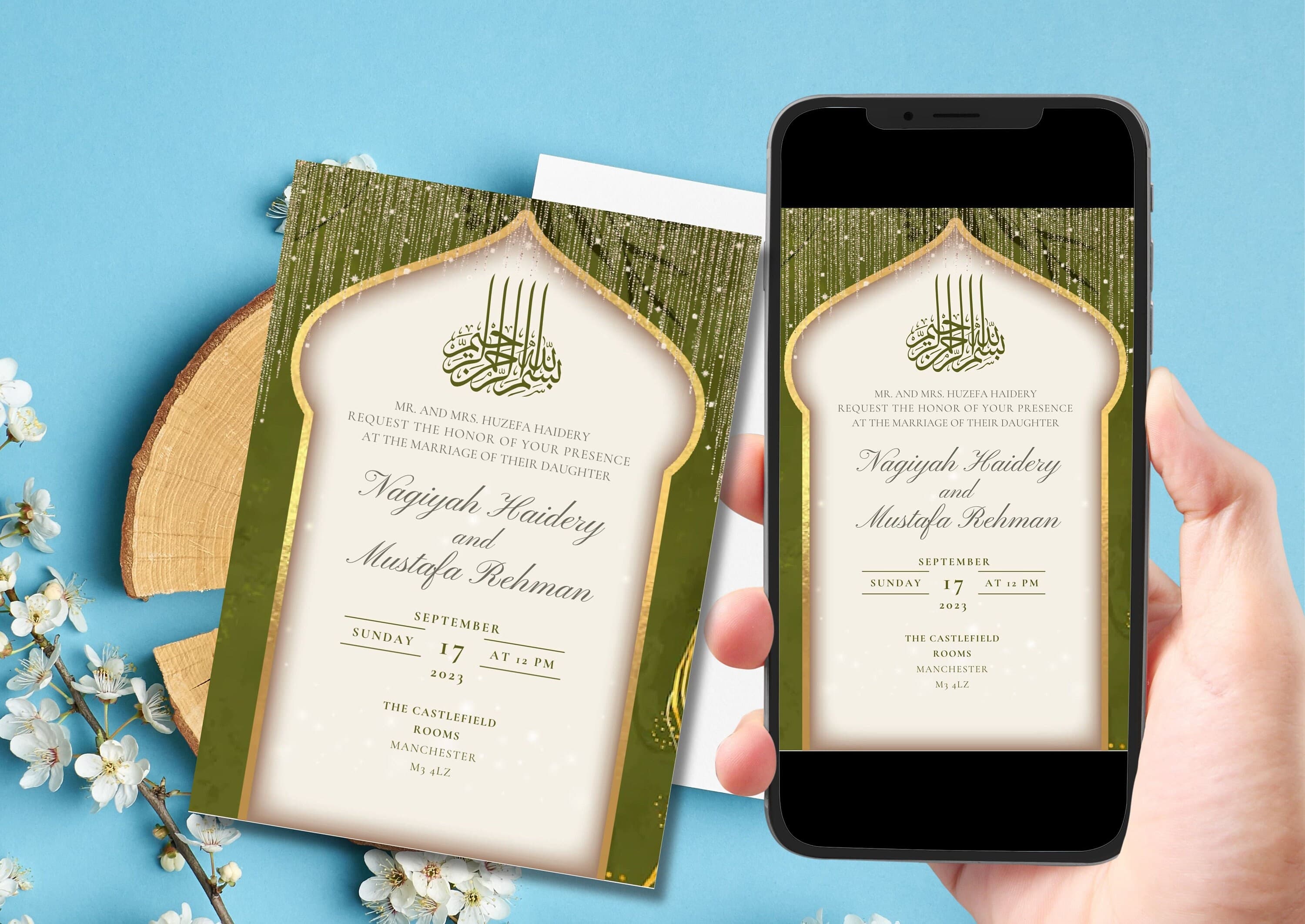Editable Digital Muslim Wedding Invitation Template Nikkah Mehndi Shaadi Baraat, Animated Wedding Invitation, Live Green Wedding Invite