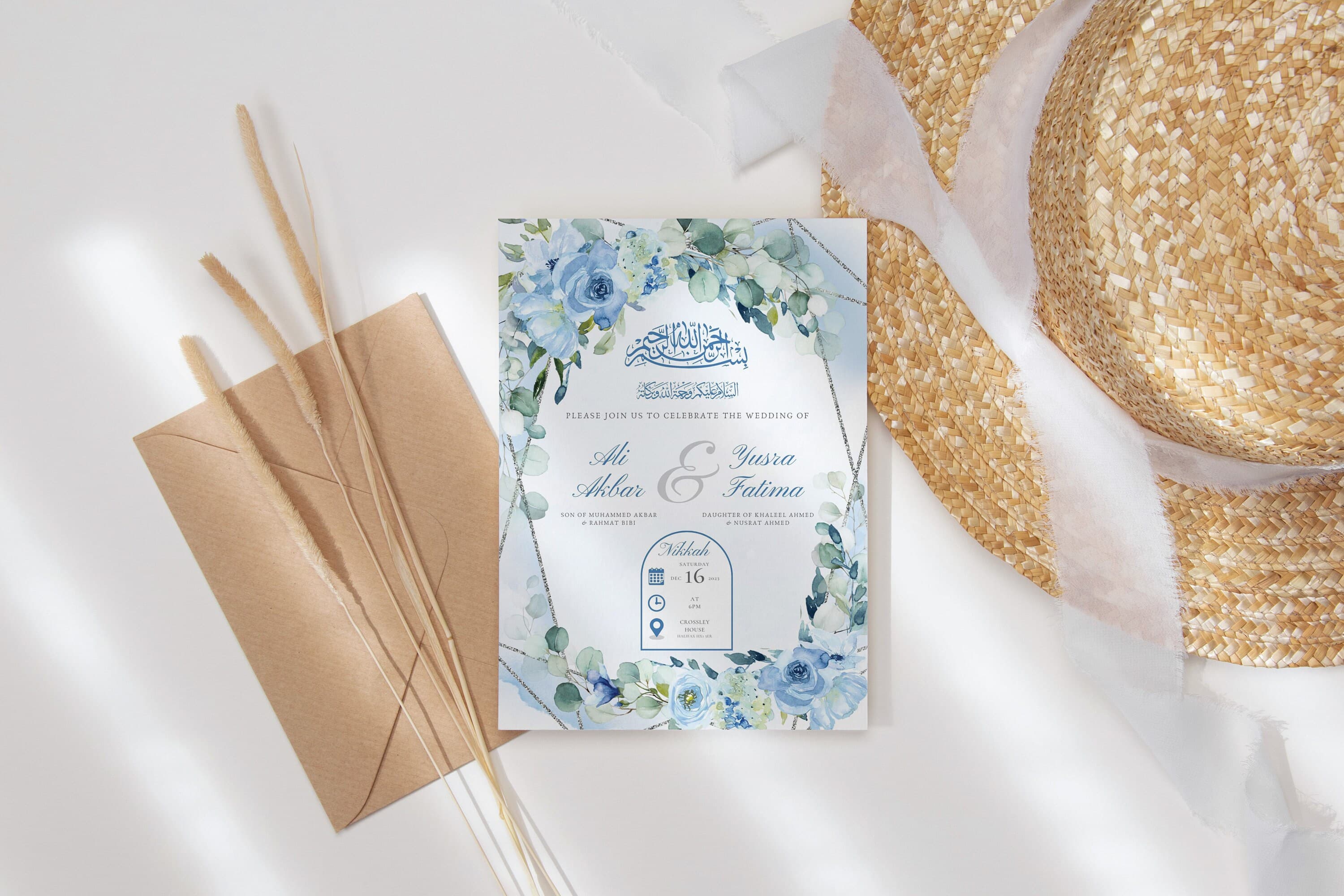 Digital Muslim Wedding Invitation Template Nikkah Walimah Shaadi Baraat, Blue Floral Nikkah Invitation,  Animated Wedding Invite, Einvite - image 5
