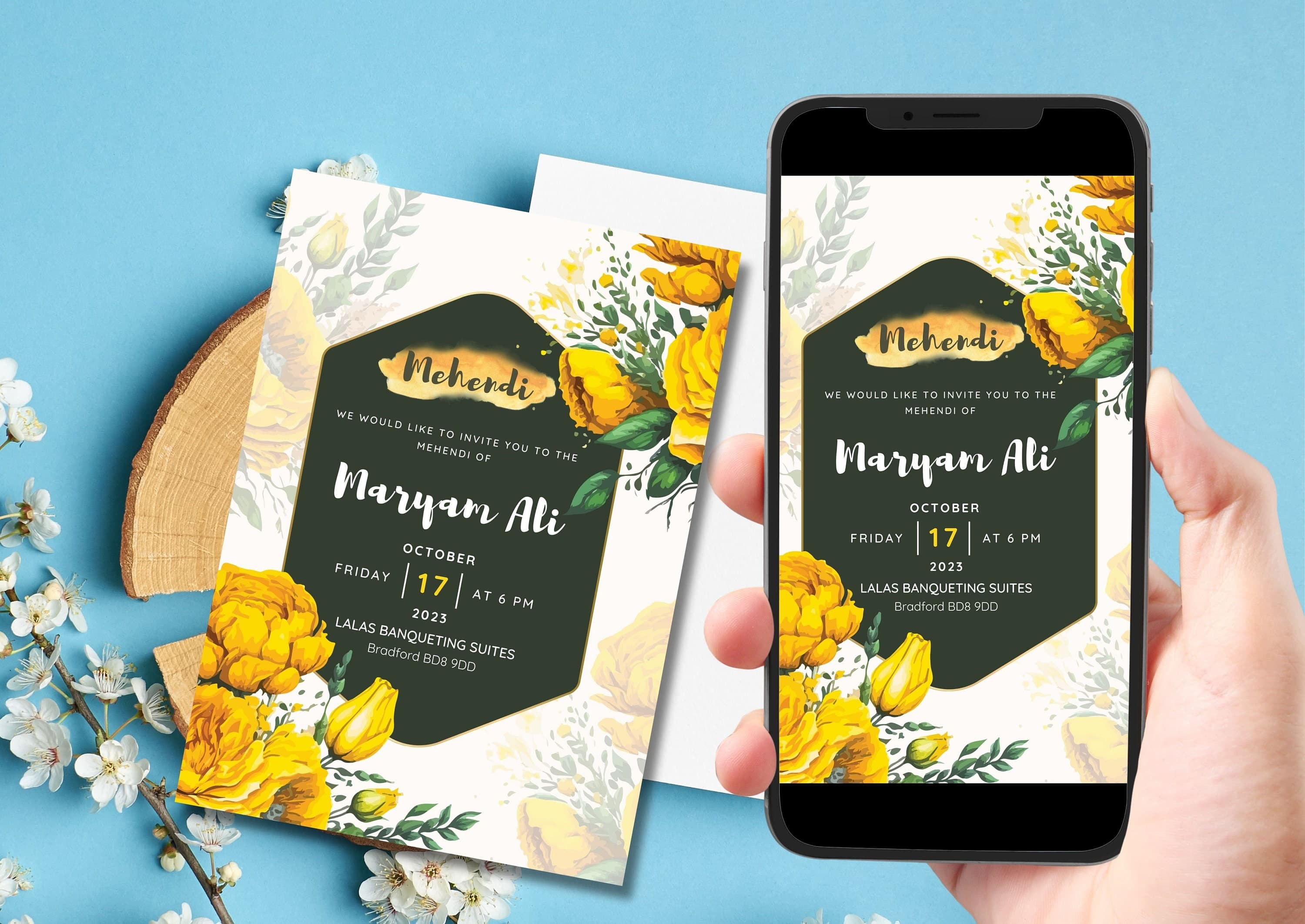 Mehndi Wedding Invitation Template, Mehendi Floral Henna Invite, Mendhi Night invites & Digital Mehndi invites, Mehndi invitations, evite