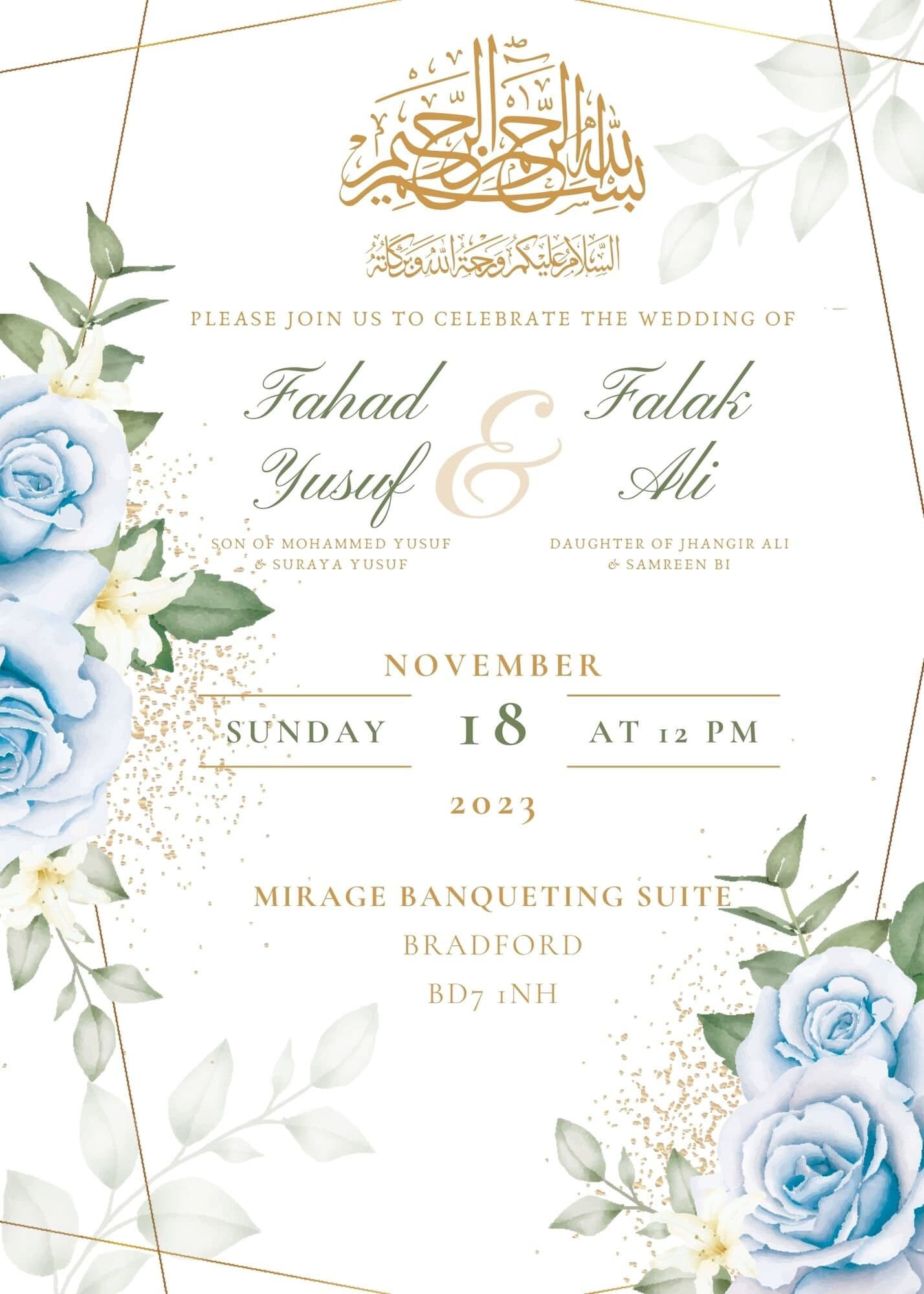 Digital Muslim Wedding Invitation Template, Electronic Navy Floral Blue Nikkah Invitation, Nikkah Walimah Shaadi, Animated Wedding Invite - image 3