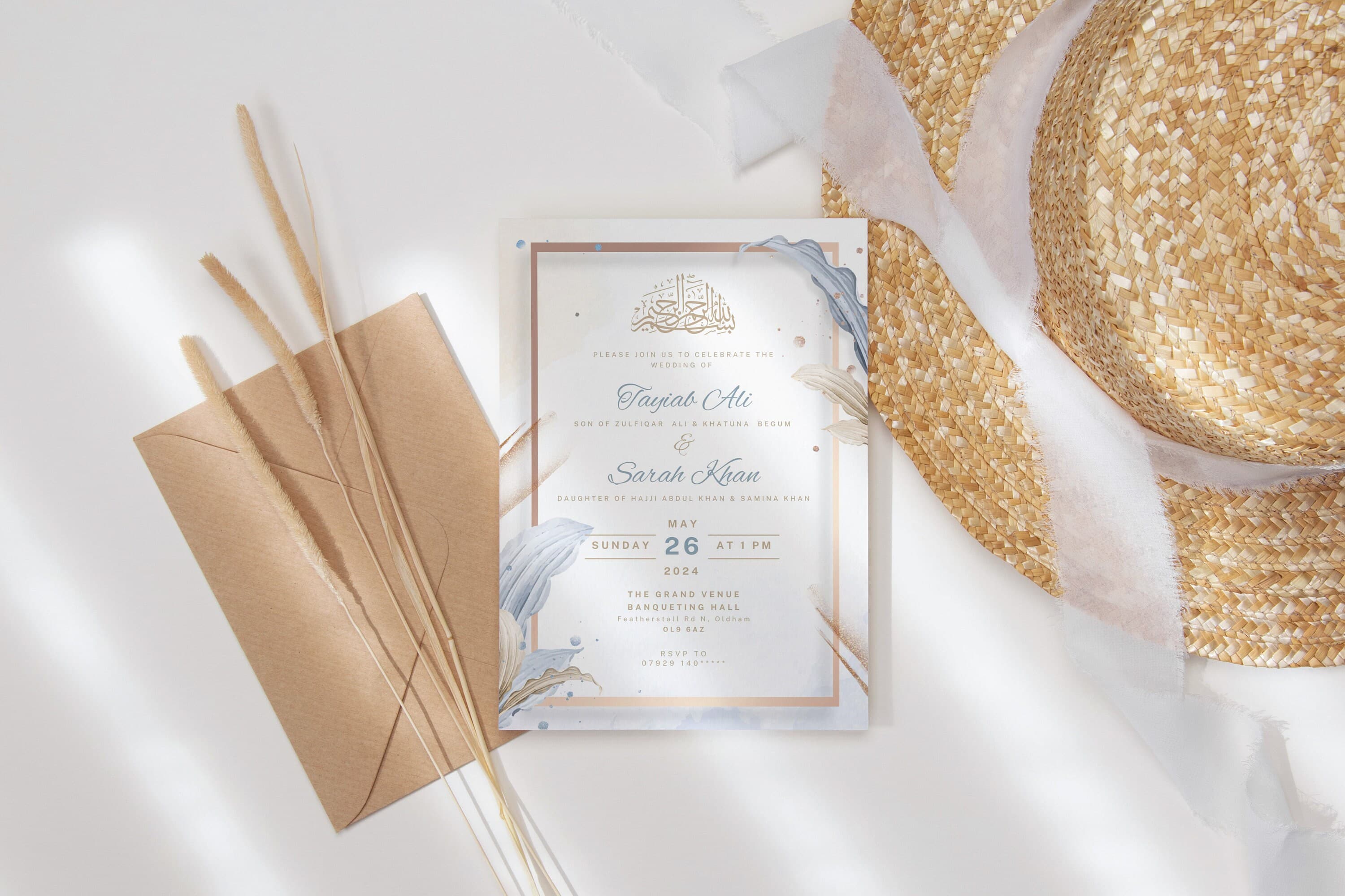 Digital Muslim Wedding Invitation Template Nikkah Walimah Shaadi Baraat, Blue Gold Nikkah Invitation,  Animated Wedding Invite, Einvite - image 4