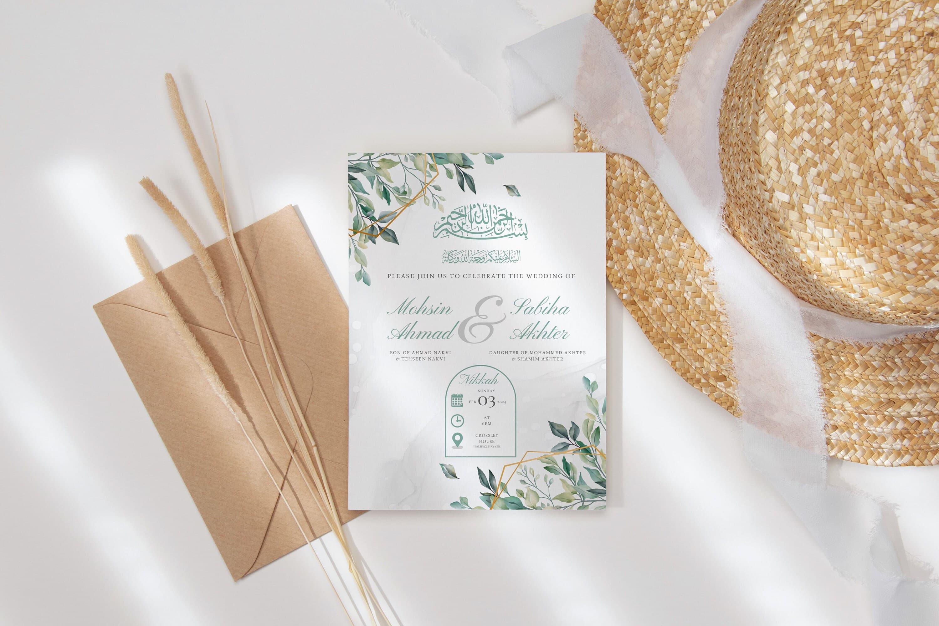 Digital Muslim Wedding Invitation Template, Electronic Botanic Leaves Nikkah Invitation, Nikkah Walimah Shaadi, Animated Wedding Invite - image 5