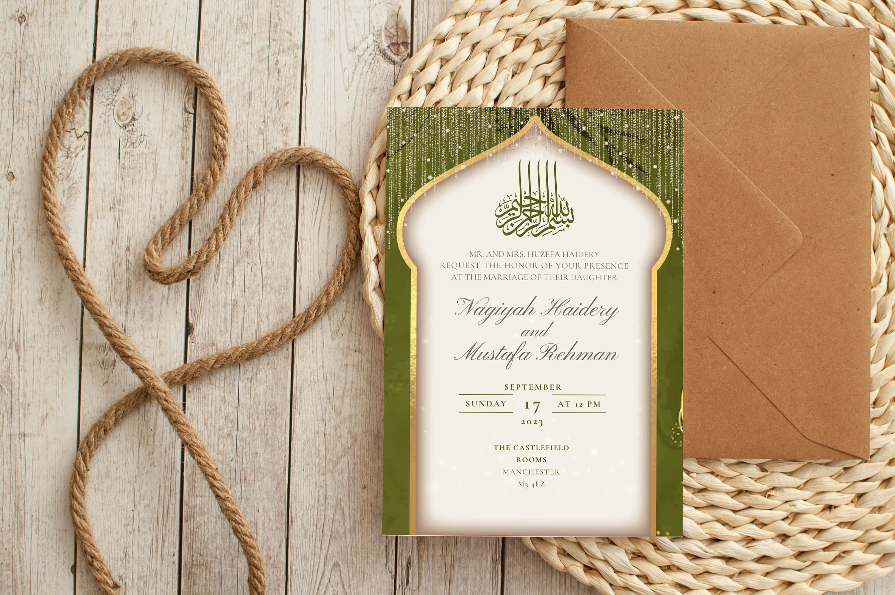 Editable Digital Muslim Wedding Invitation Template Nikkah Mehndi Shaadi Baraat, Animated Wedding Invitation, Live Green Wedding Invite - image 5