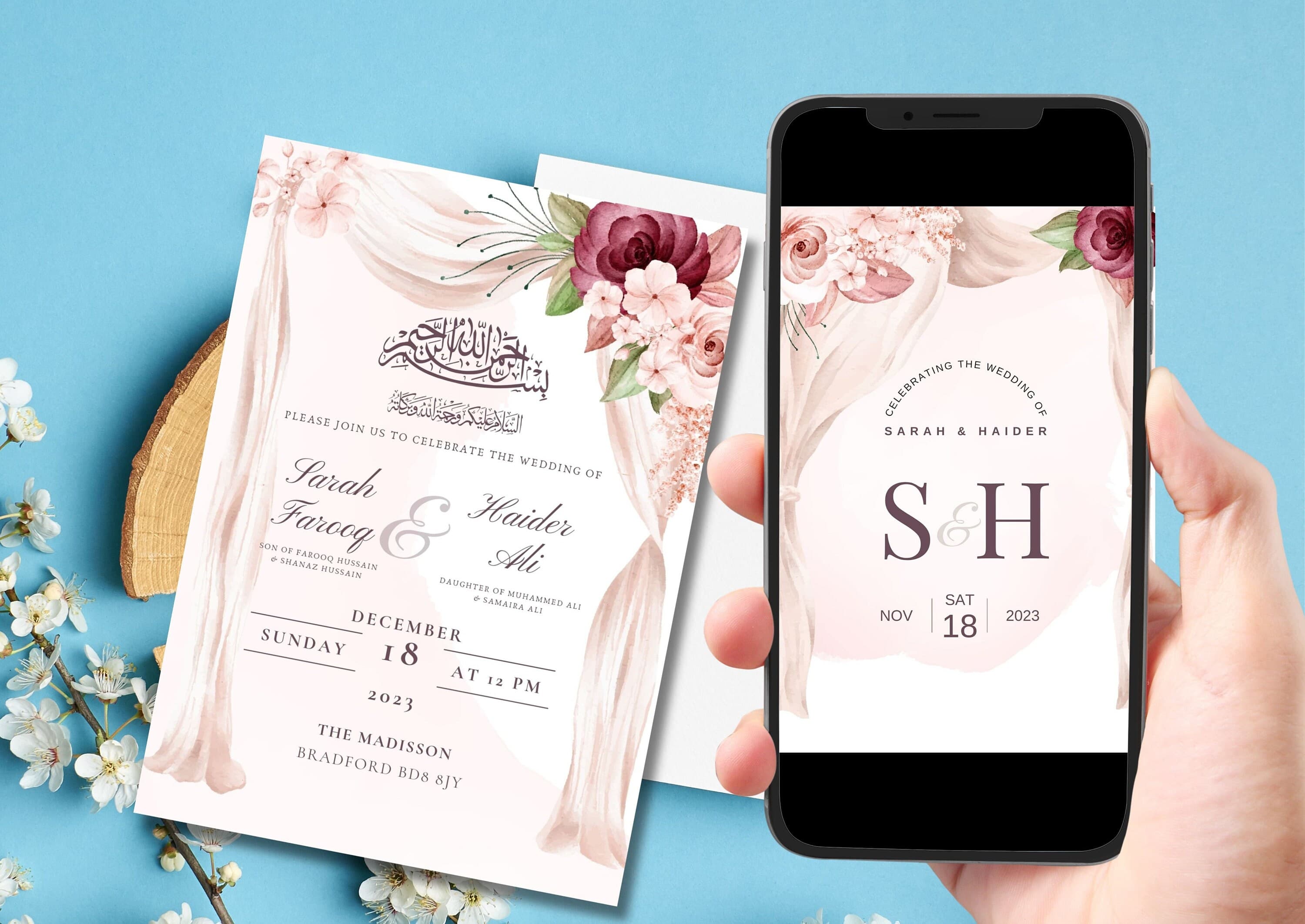 Editable Digital Muslim Wedding Invitation Template, Nikkah Walimah Shaadi Baraat, Animated Wedding Invitation, Islamic Wedding Invitation