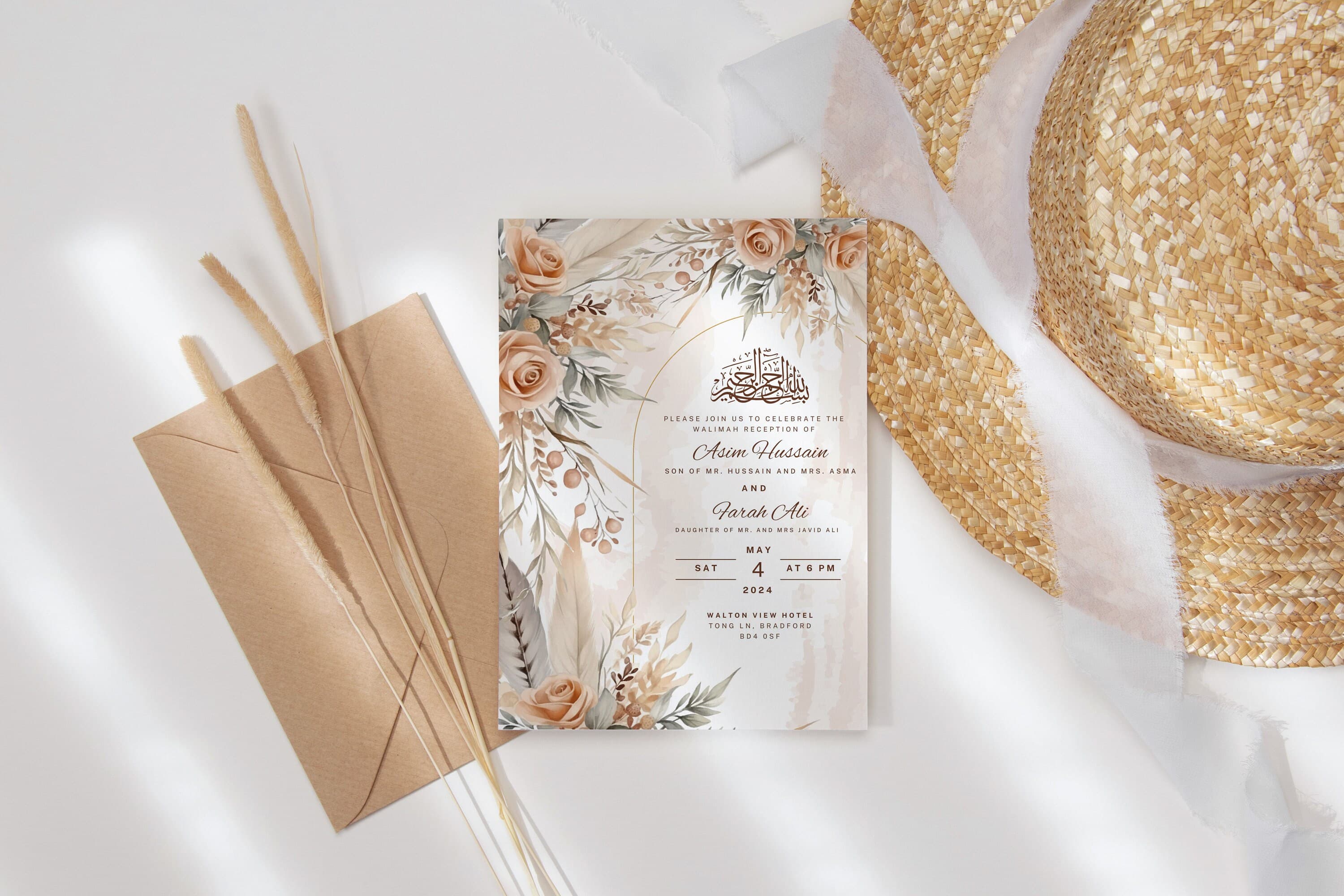 Digital Muslim Wedding Invitation Template, Beige Rose Floral Nikah Wedding Invitation, Editable Muslim Invitation, Animated Wedding invite - image 2