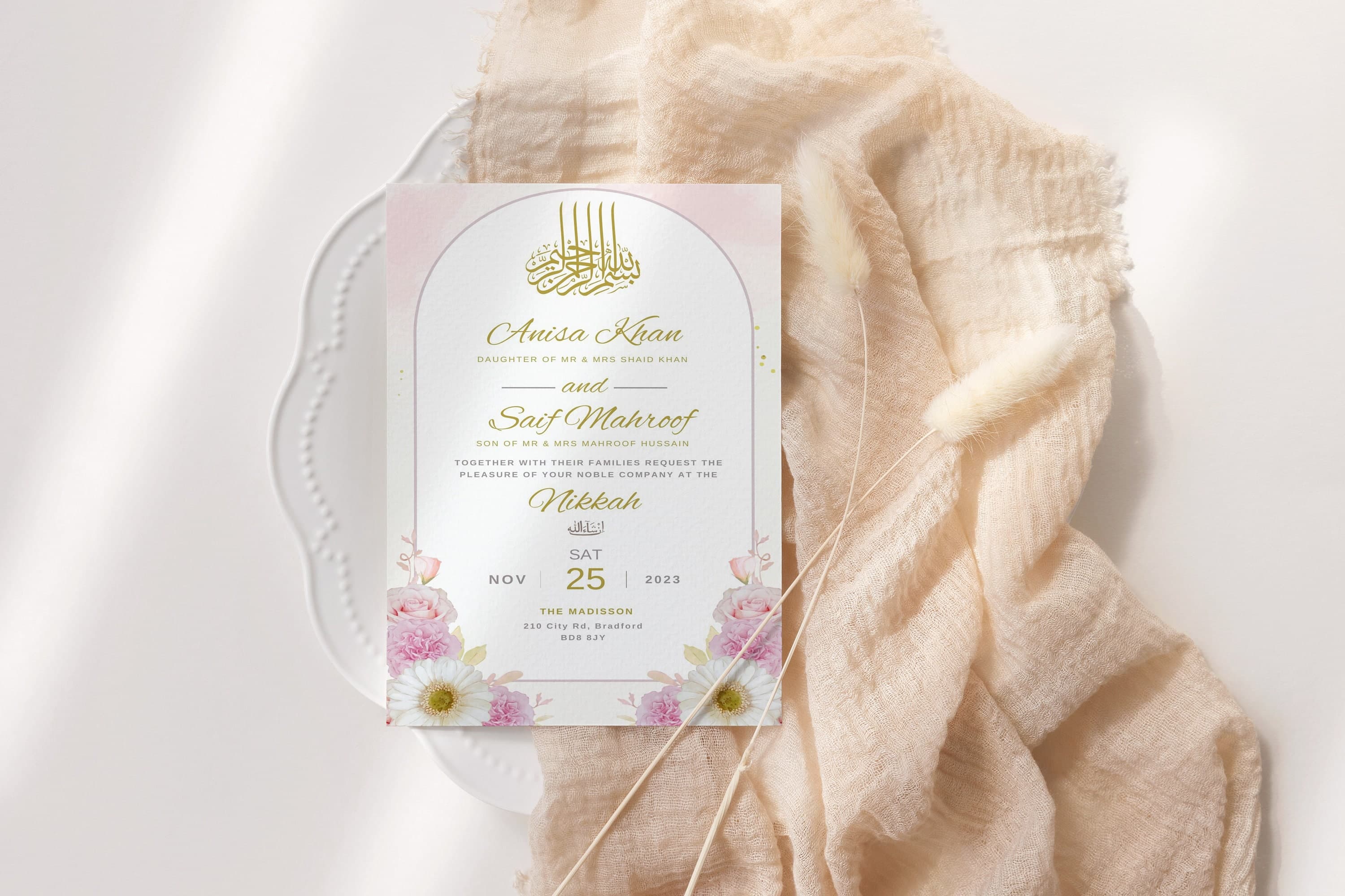 Editable Muslim Wedding Invitation Template, Nikkah Walimah Mehndi invite, Animated Wedding Invitation, Watercolor floral wedding invitation - image 5