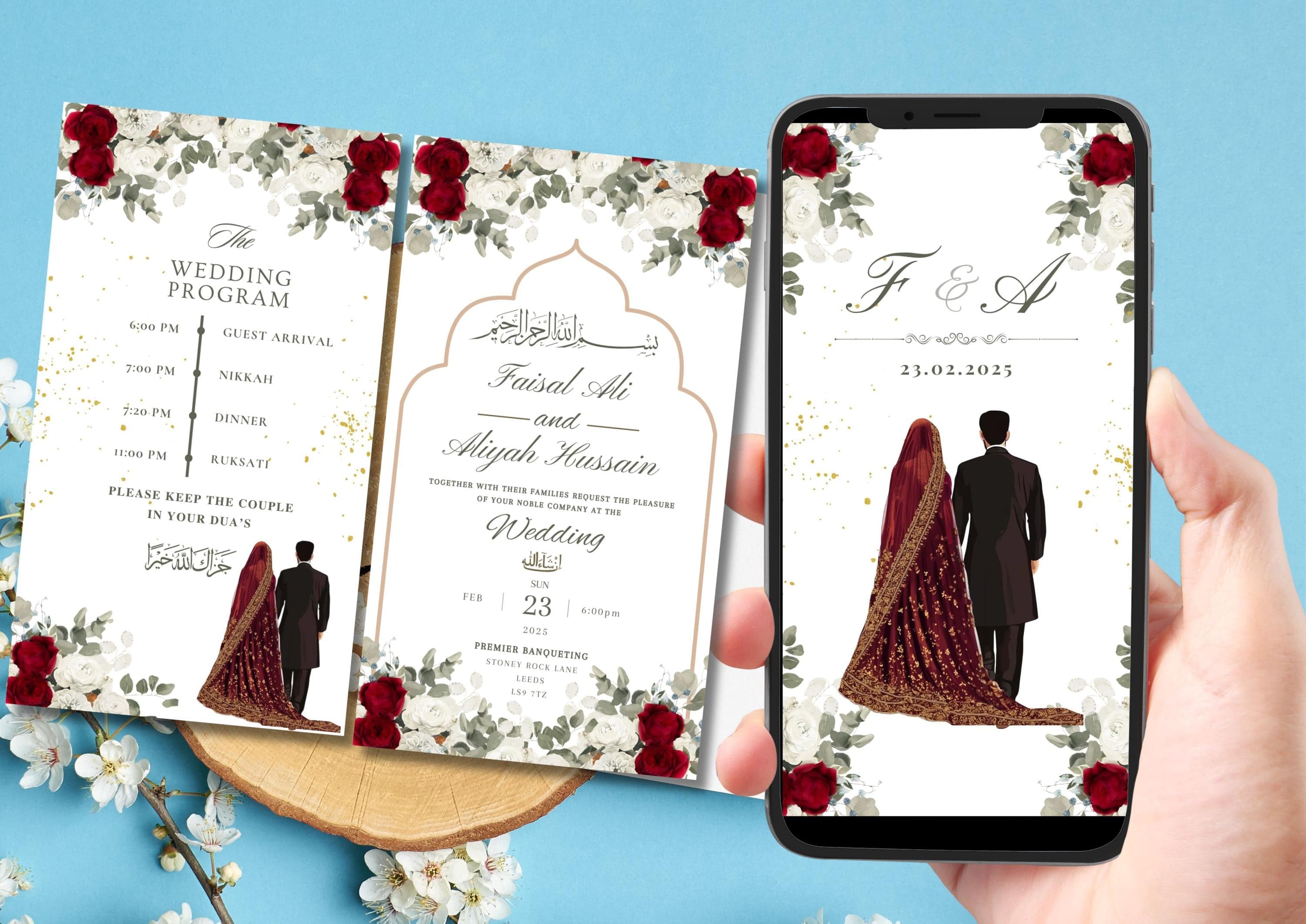 Editable Digital Muslim Wedding Invitation Template, Animated Wedding Invitation, Red and white Rosed  Wedding Invite, Nikkah Baraat invite - image 5