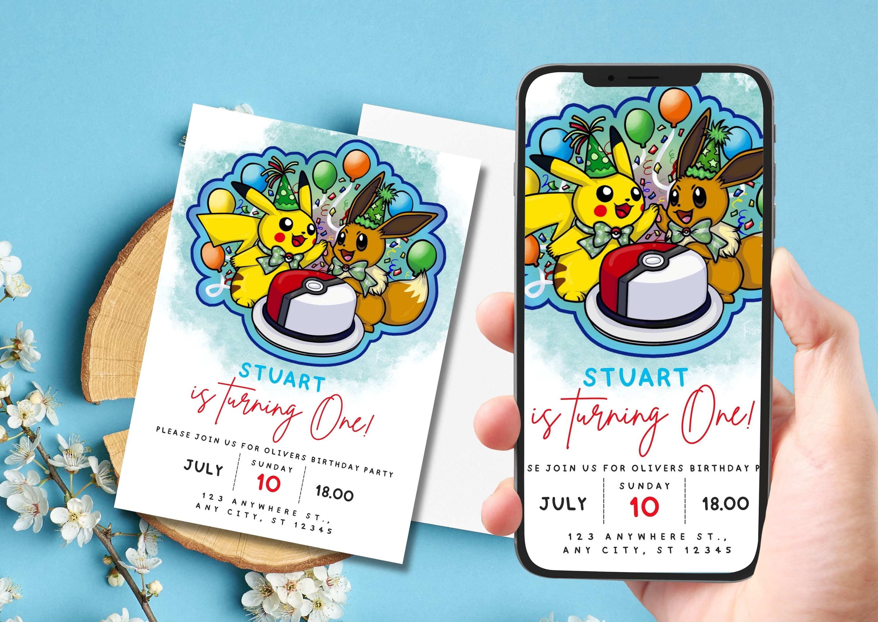 Pokemon Birthday Invitation, Digital Kids Birthday invite, Birthday invitation, Pikachu invite, Pokemon invite,  Kids Party Invite