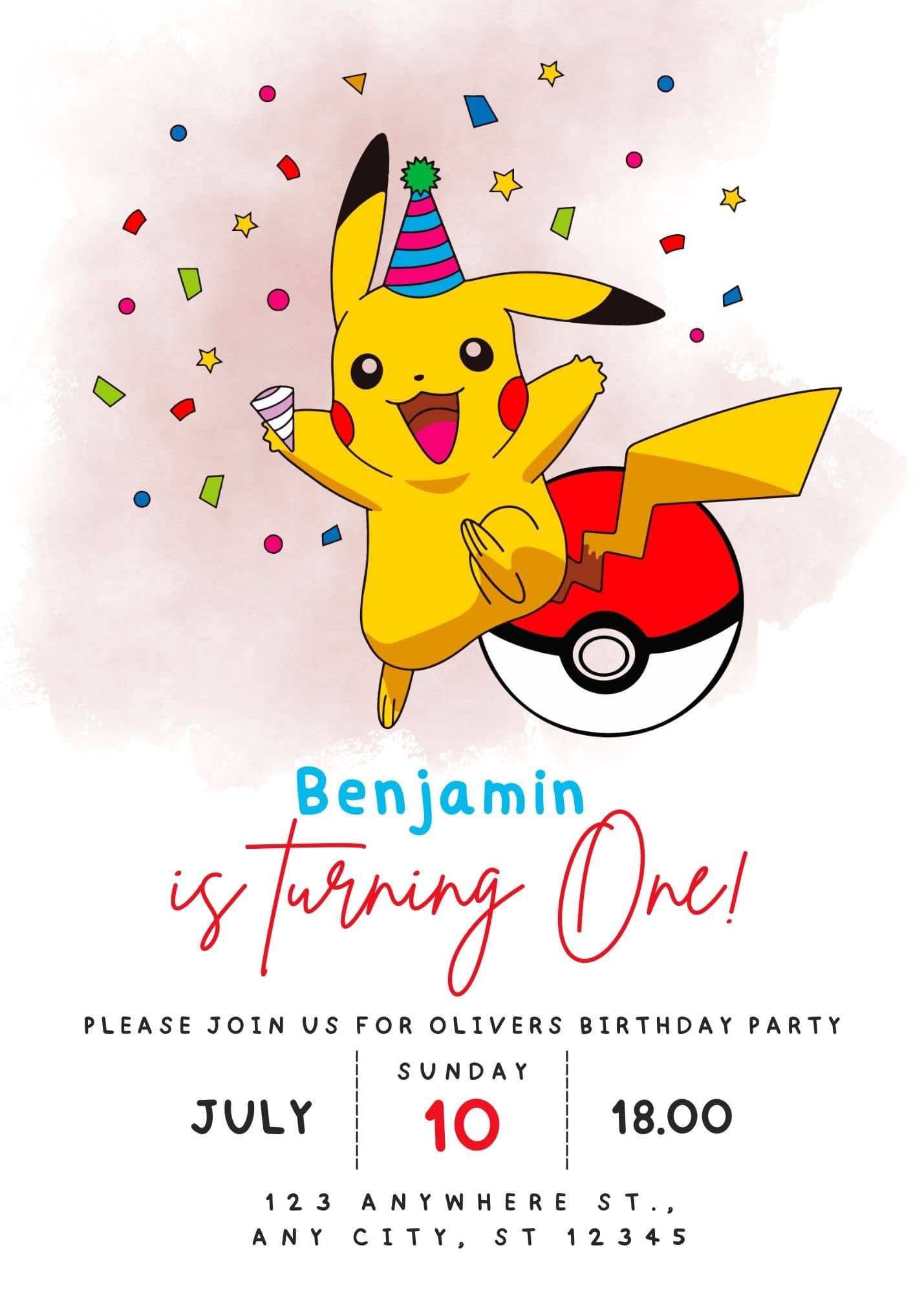 Pikachu Birthday Invitation, Digital Kids Birthday invite, Birthday invitation, Pikachu invite, Pokemon invite,  Kids Party Invite - image 4