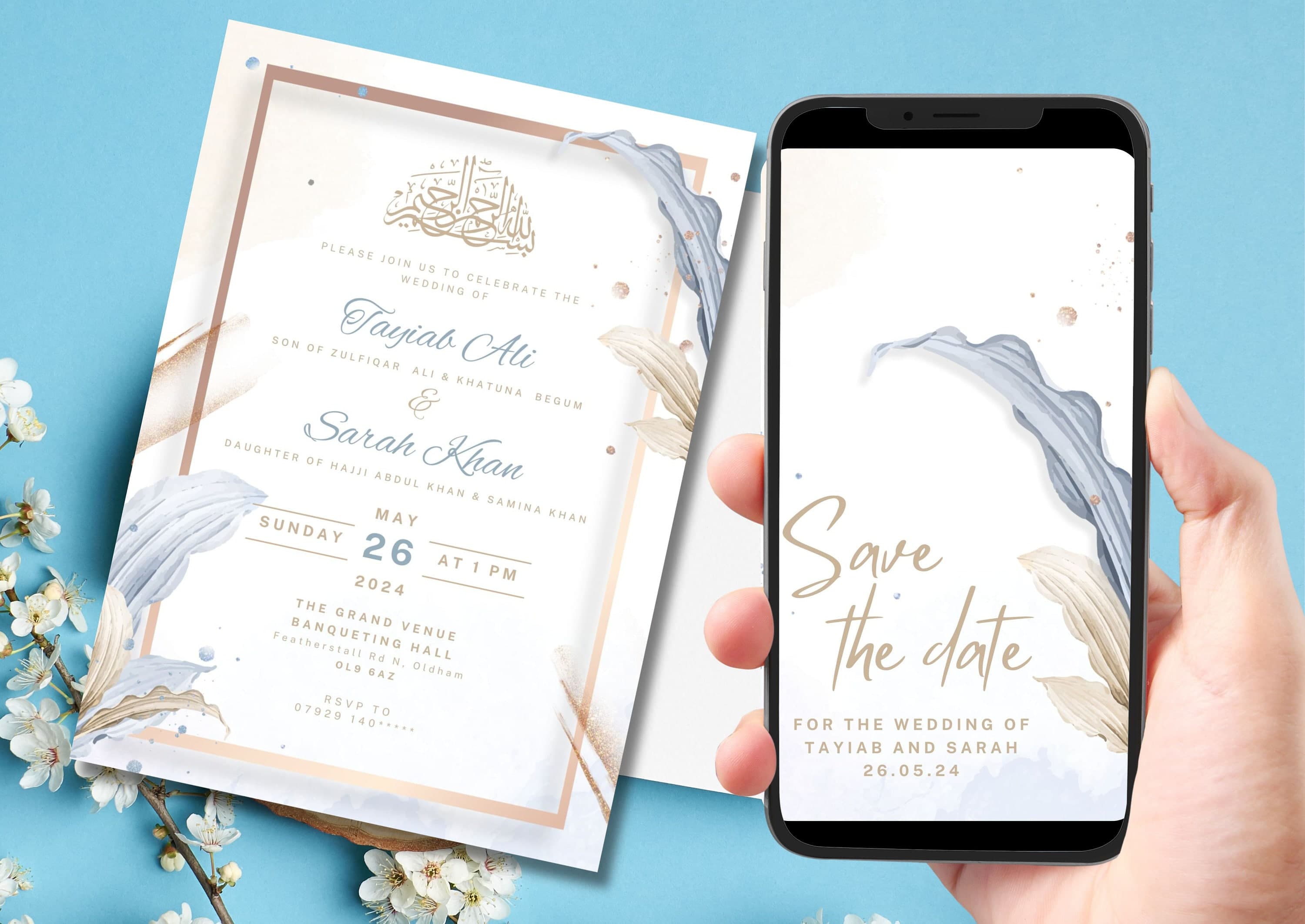 Digital Muslim Wedding Invitation Template Nikkah Walimah Shaadi Baraat, Blue Gold Nikkah Invitation,  Animated Wedding Invite, Einvite