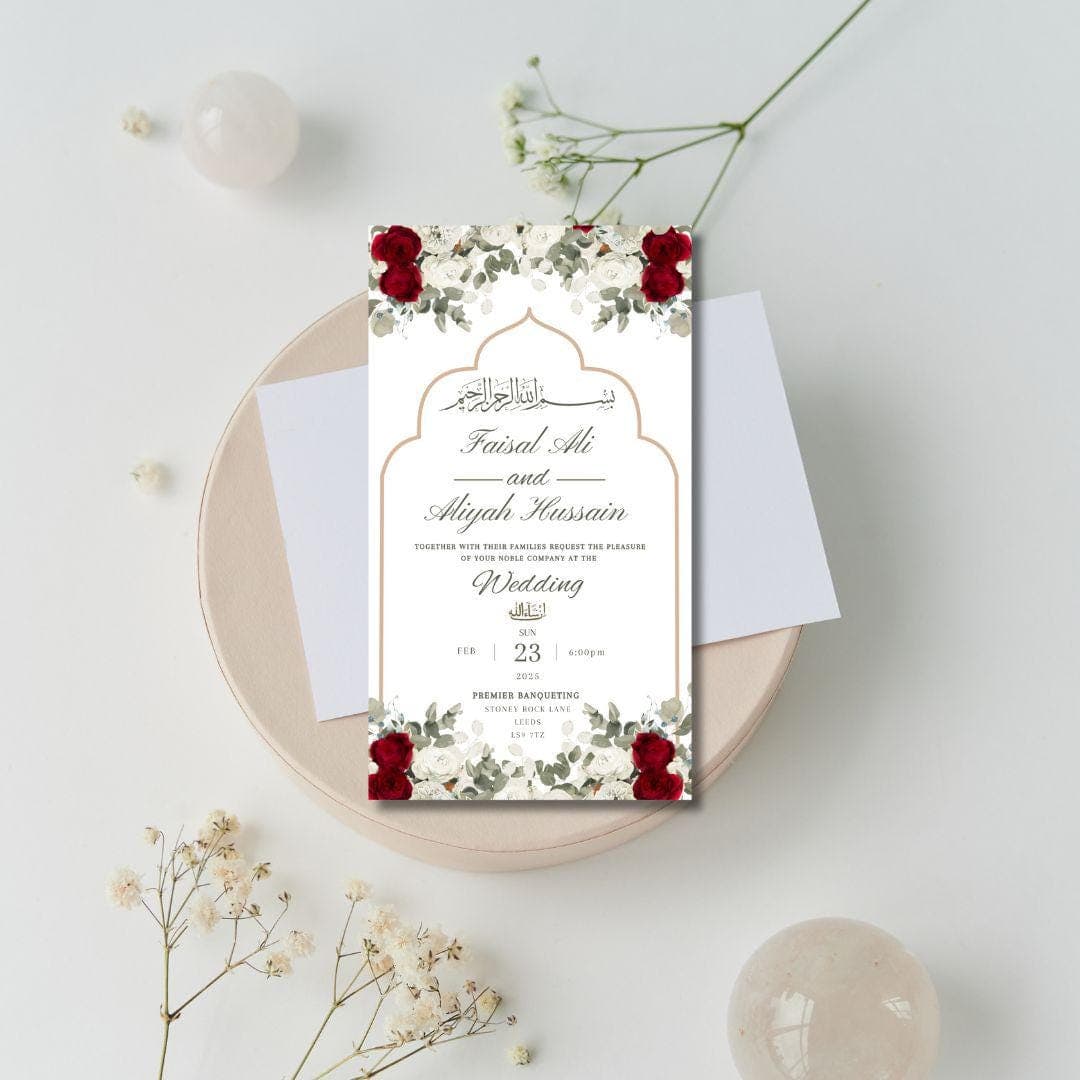 Editable Digital Muslim Wedding Invitation Template, Animated Wedding Invitation, Red and white Rosed  Wedding Invite, Nikkah Baraat invite - image 4