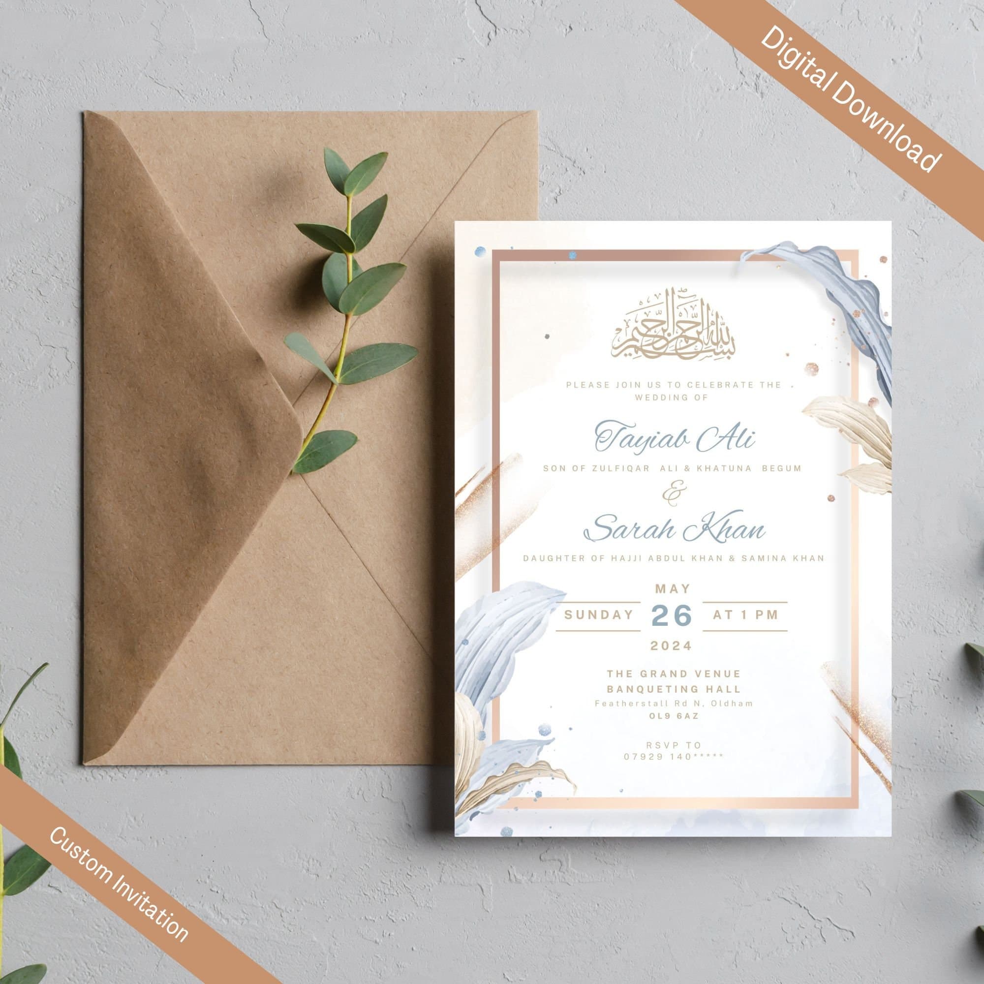 Digital Muslim Wedding Invitation Template Nikkah Walimah Shaadi Baraat, Blue Gold Nikkah Invitation,  Animated Wedding Invite, Einvite - image 5