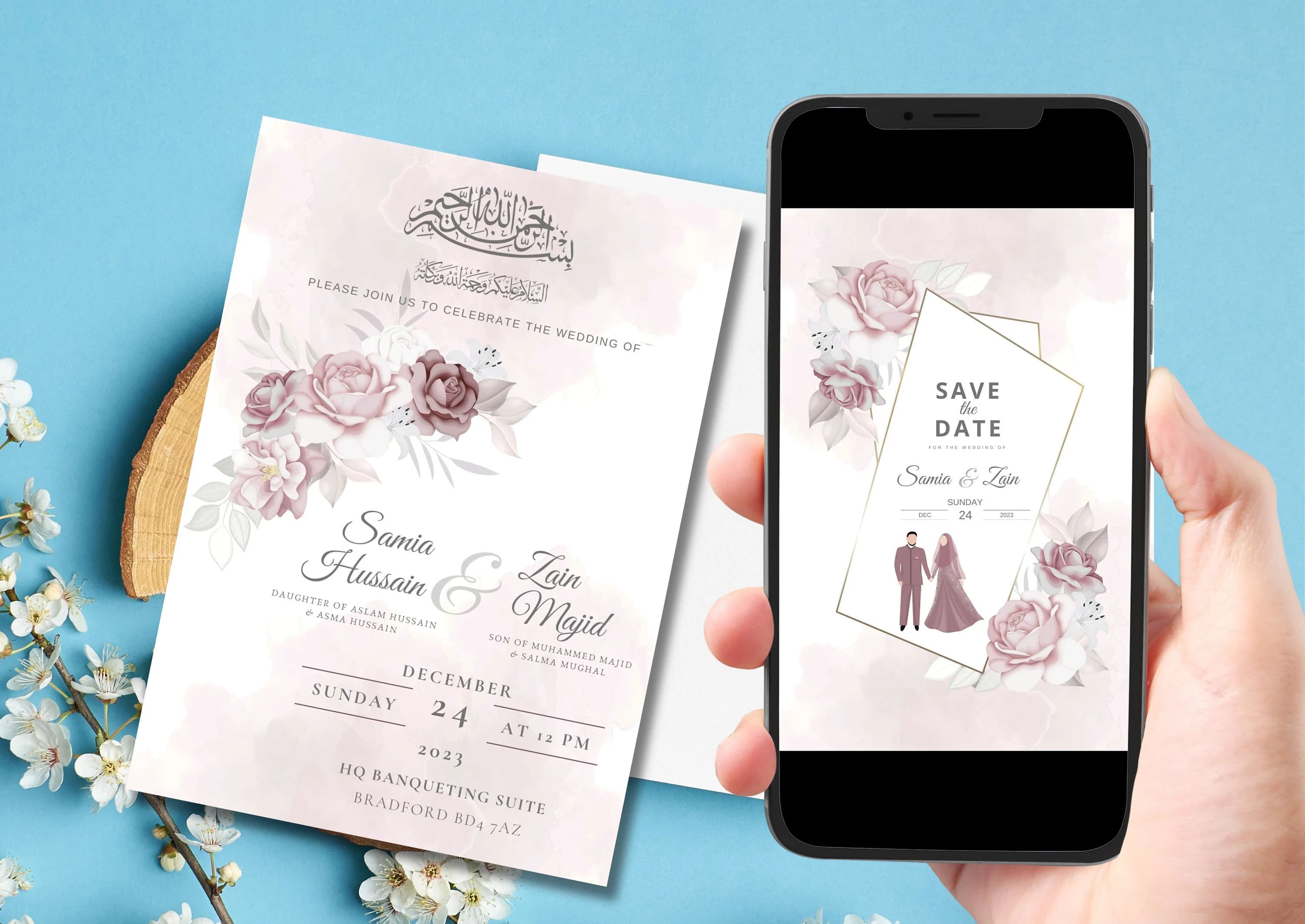 Editable Digital Muslim Wedding Invitation Template, Nikkah Walimah Shaadi Baraat, Animated Wedding Invitation, Islamic Wedding Invitation
