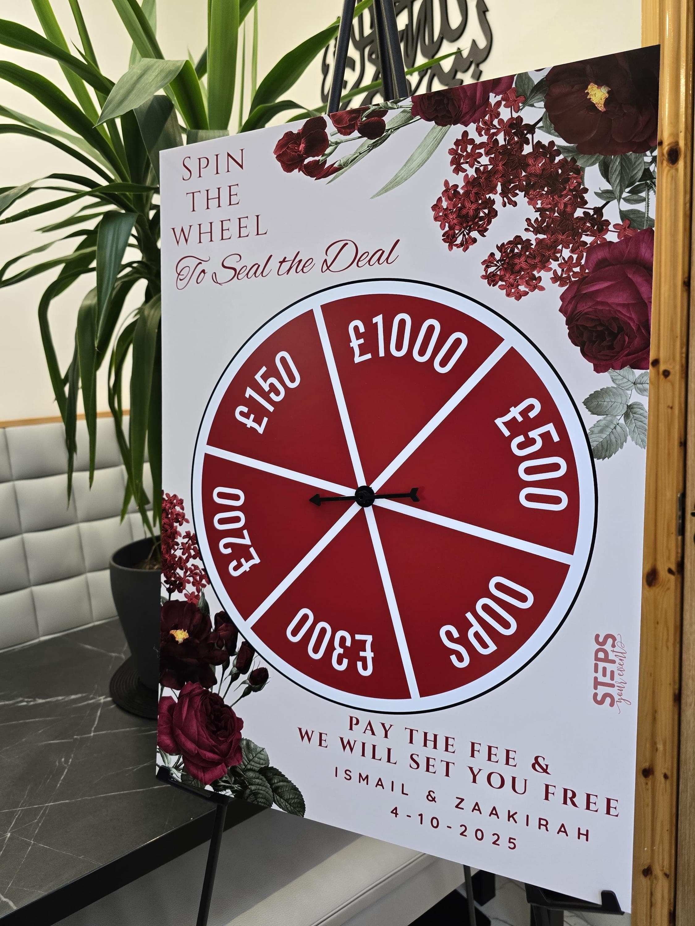 Spin the Wheel Welcome Sign, Maroon floral Wedding Pakistani Wedding sign, Baraat Nikkah sign, Muslim Welcome Sign, Gate Sign Digital only - image 4