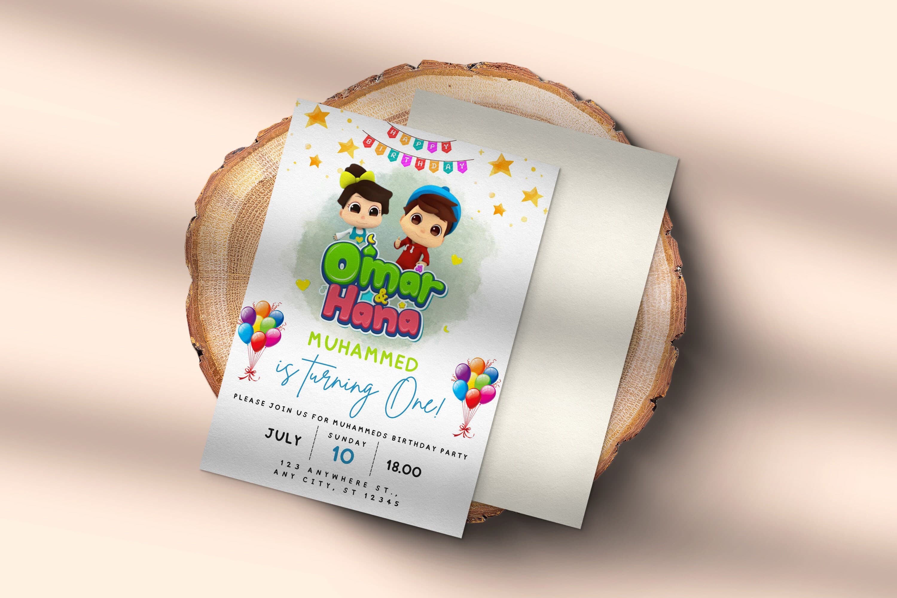 Editable Omar and Hana Birthday Invitation, Digital Kids Birthday invite, Birthday invitation, Birthday Party Invitation, Omar and Hana card - image 3