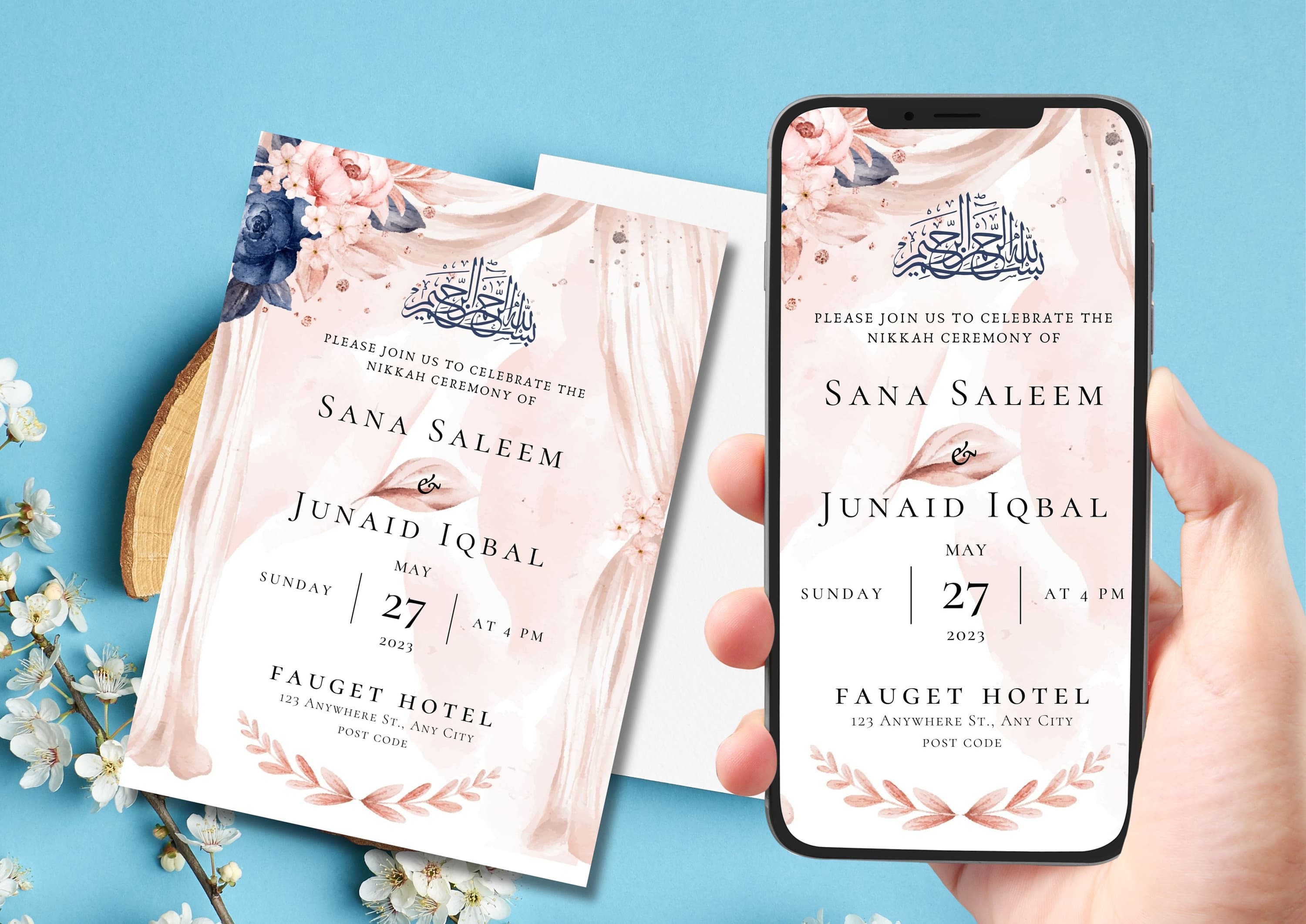 Editable Muslim Wedding Invitation, Modern Nikkah Invitation, Animated Wedding Invitation, Wedding Invite, Islamic wedding invite, Floral