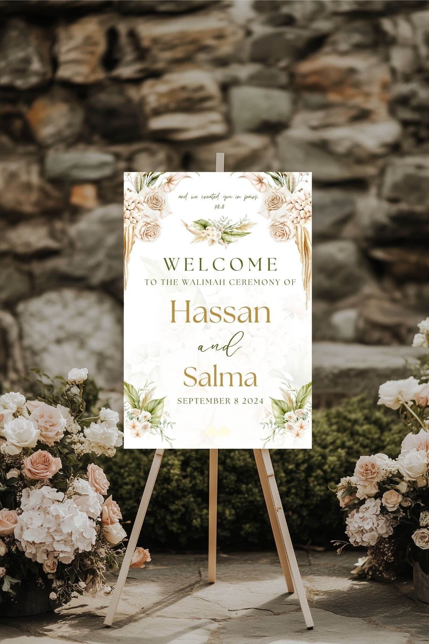 Green Floral Wedding Welcome Sign, A1, A2, A3, A4, Pakistani Wedding, Walima sign, Muslim Welcome Sign, Green flower Welcome Sign, Walimah - image 3