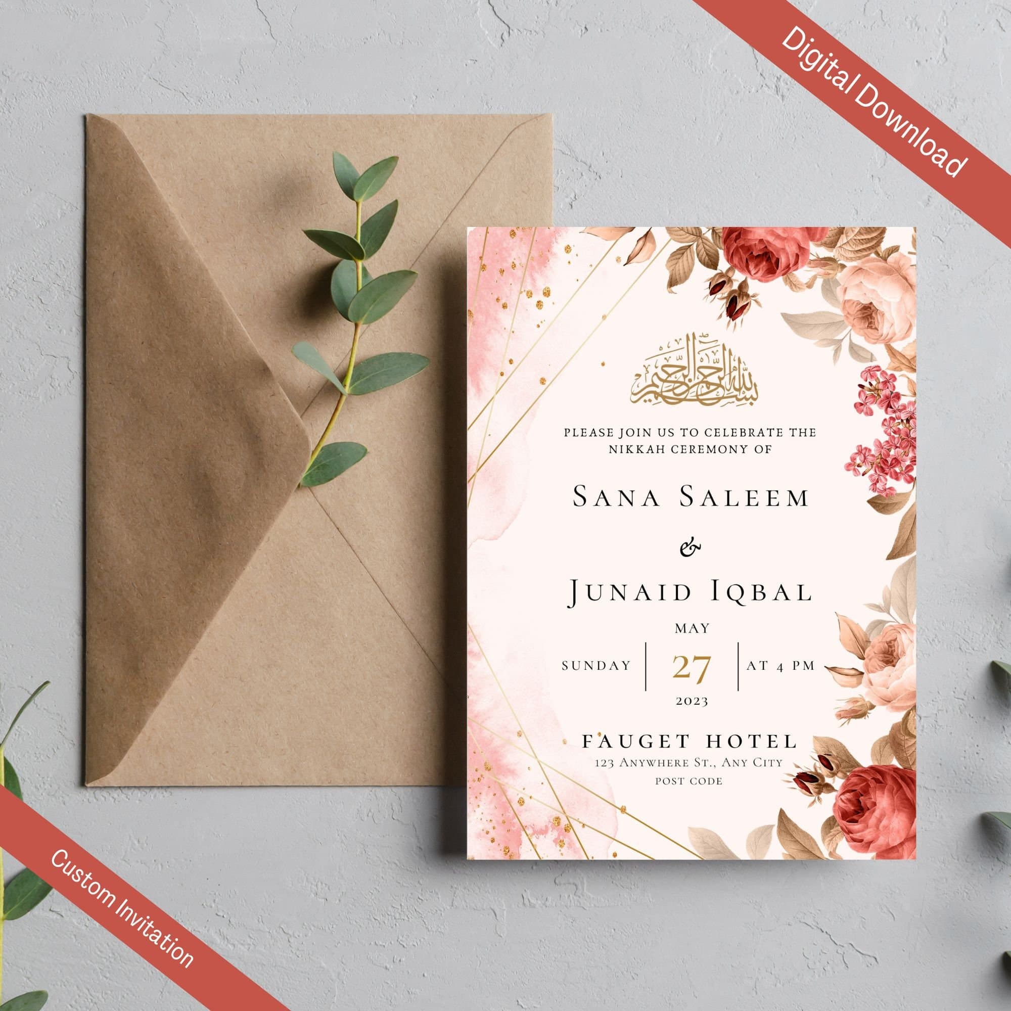 Digital Muslim Wedding Invitation Template, Pink Red Floral Nikah Invitation, Editable Muslim Desi Invitation, Animated Wedding invite, - image 3