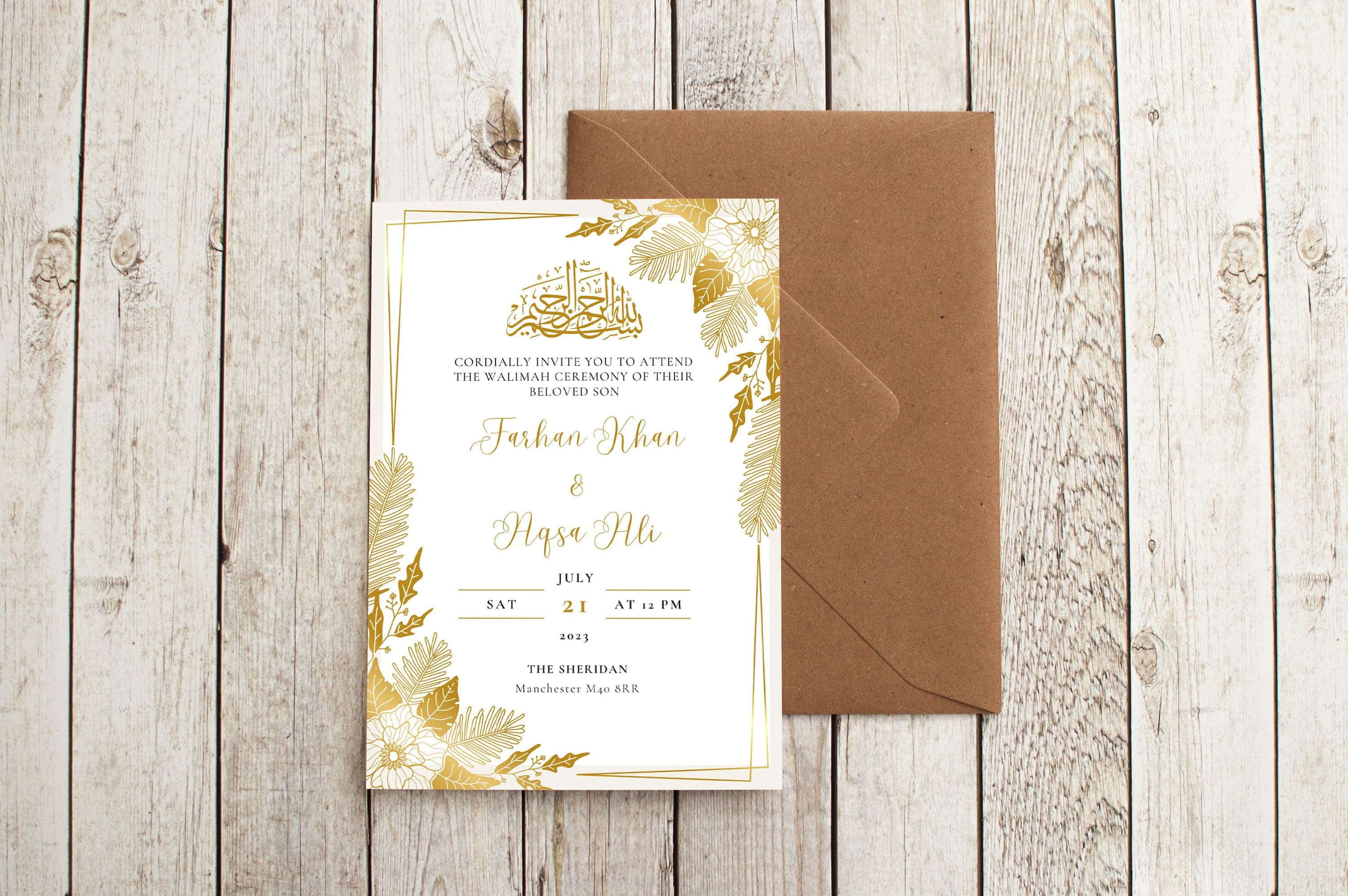 Digital Muslim Wedding Invitation Template, Neutral Cream Gold Floral Nikah Invite, Islamic Baraat Walima Card Editable Reception Evite - image 4