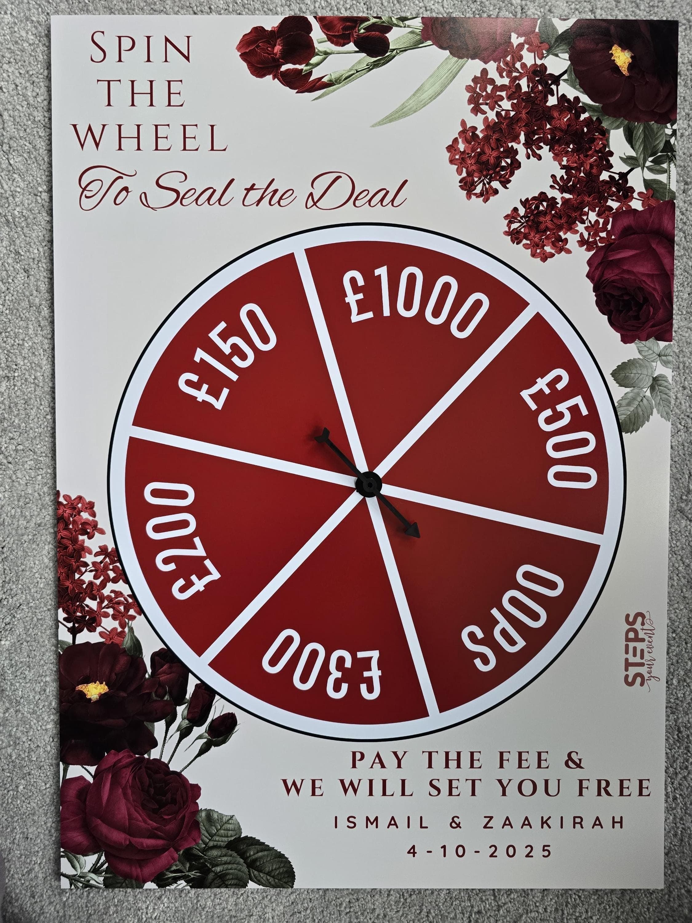 Spin the Wheel Welcome Sign, Maroon floral Wedding Pakistani Wedding sign, Baraat Nikkah sign, Muslim Welcome Sign, Gate Sign Digital only - image 5