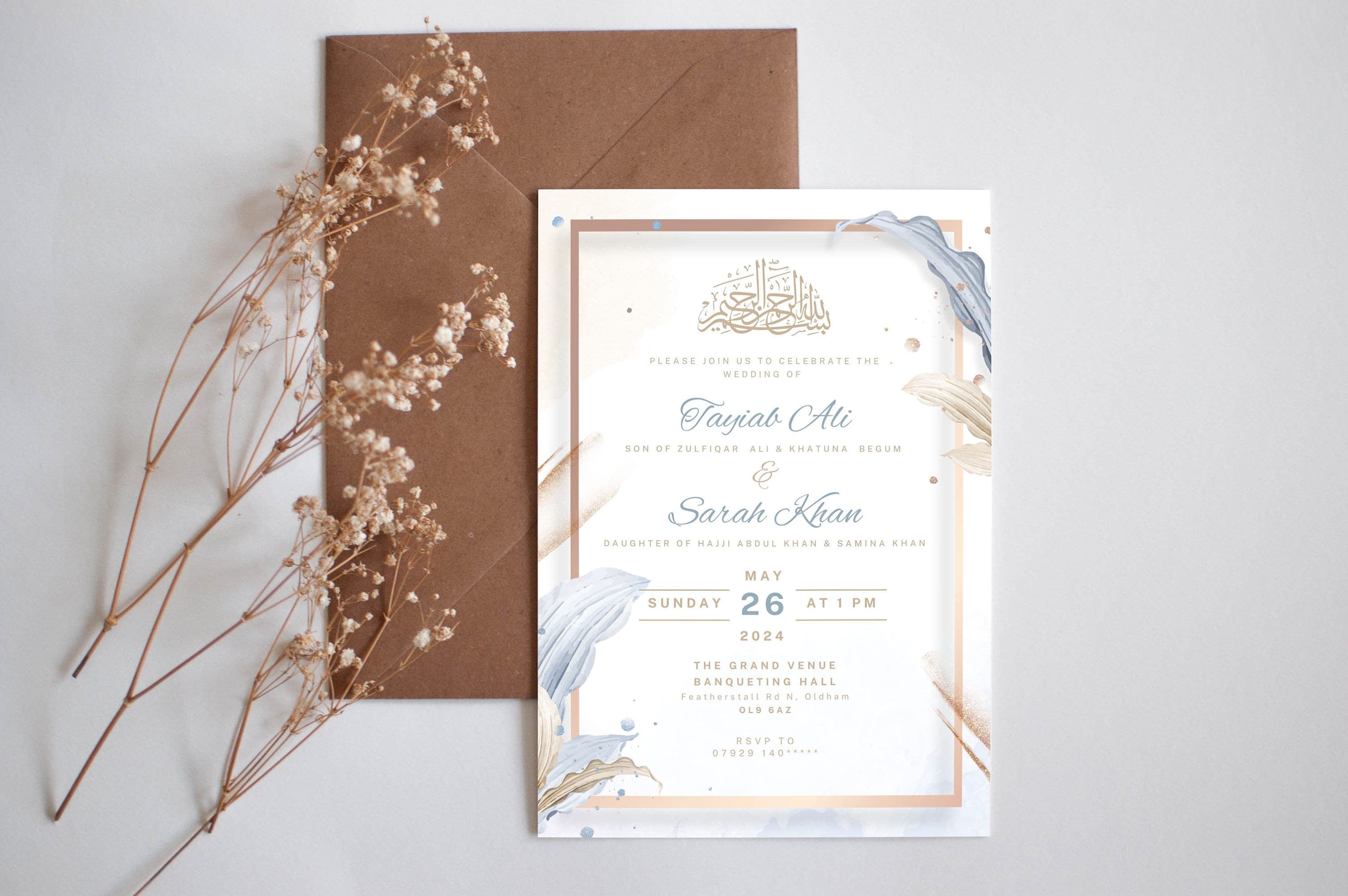 Digital Muslim Wedding Invitation Template Nikkah Walimah Shaadi Baraat, Blue Gold Nikkah Invitation,  Animated Wedding Invite, Einvite - image 3