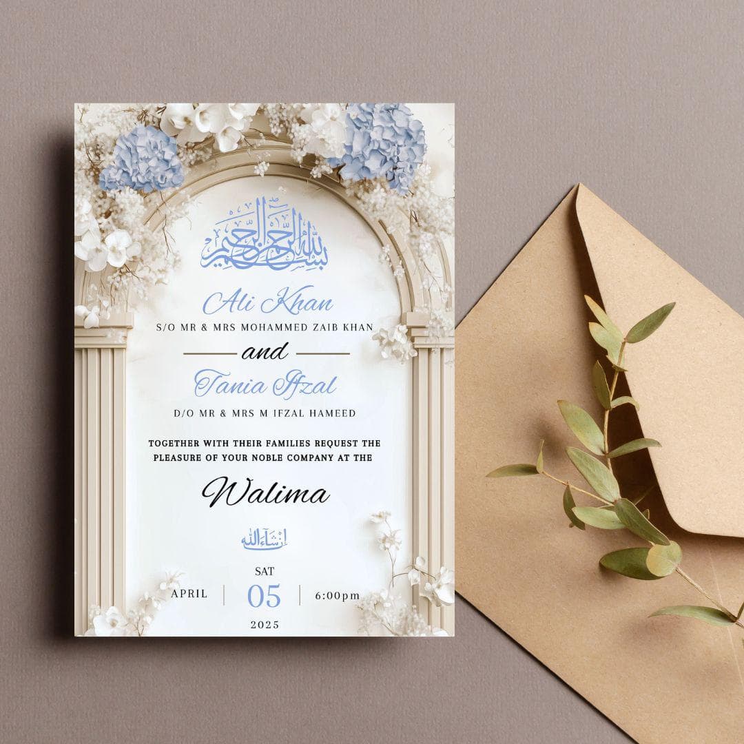 Editable Digital Muslim Wedding Invitation Template Nikkah Walima Blue floral invitation, Animated Wedding Invitation, Arch Wedding Invite - image 4