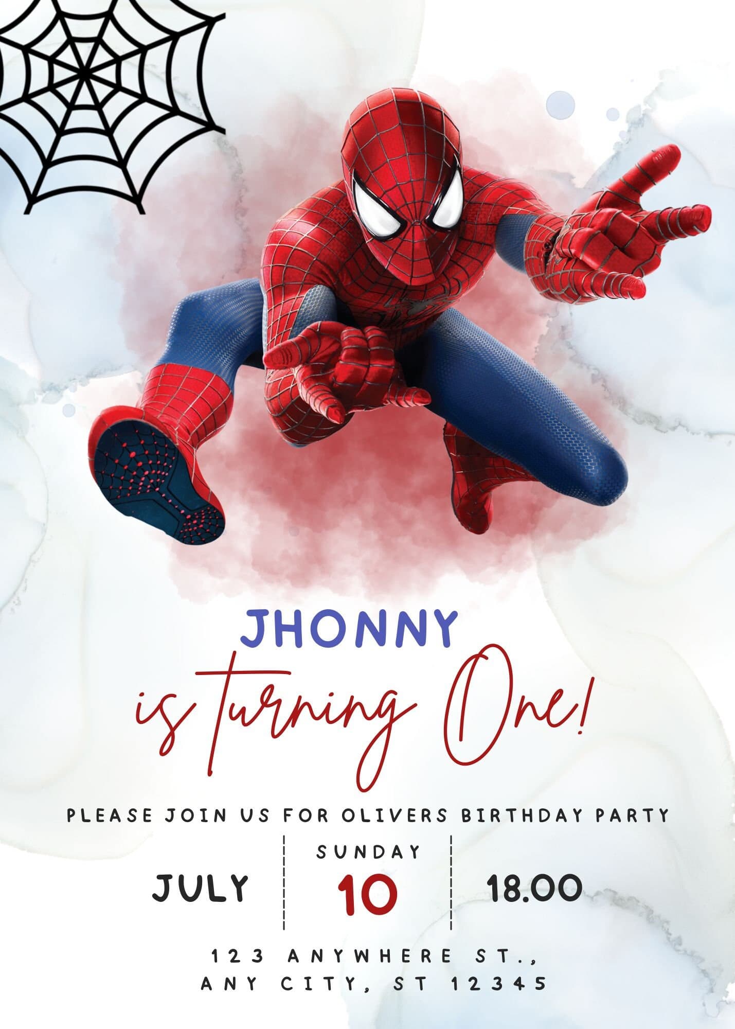 Editable spiderman Birthday Invitation, Digital Kids Birthday invite, Birthday invitation, Birthday Party Invitation, spiderman card, invite - image 3