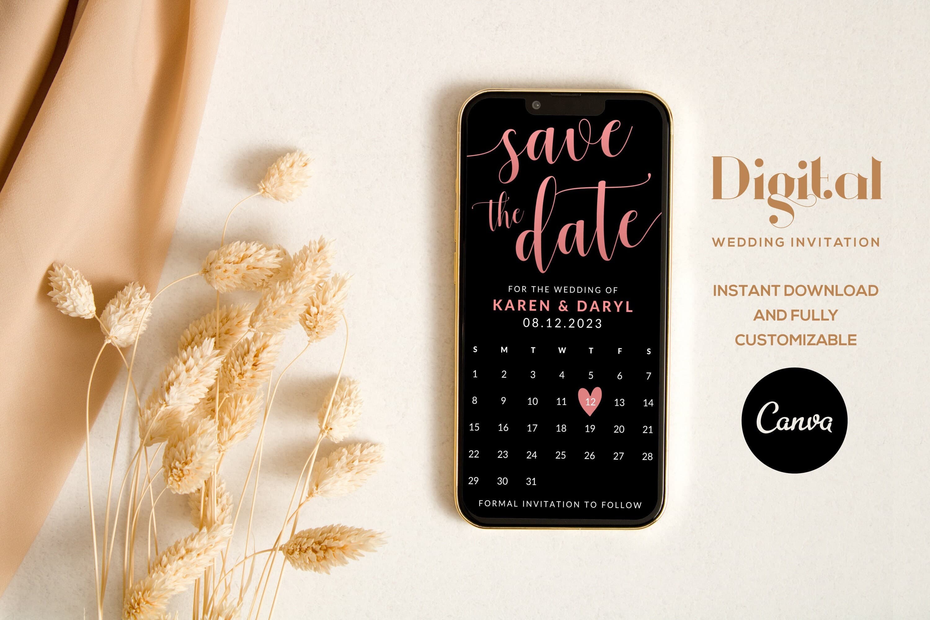 Save The Date Template, Eucalyptus Digital Save the Date Digital Download, Minimalist Save The Date Cards, Simple Save The Dates