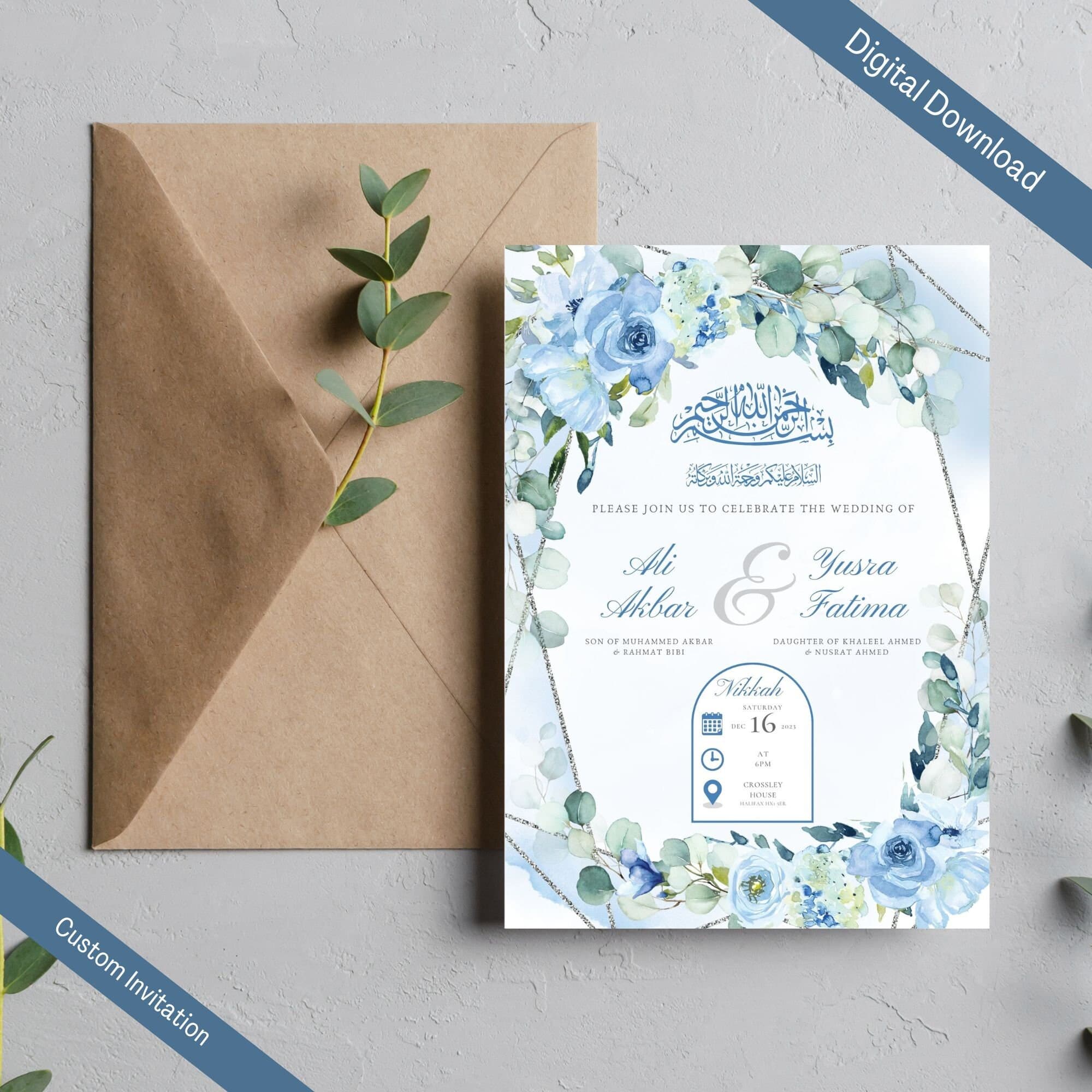Digital Muslim Wedding Invitation Template Nikkah Walimah Shaadi Baraat, Blue Floral Nikkah Invitation,  Animated Wedding Invite, Einvite - image 3