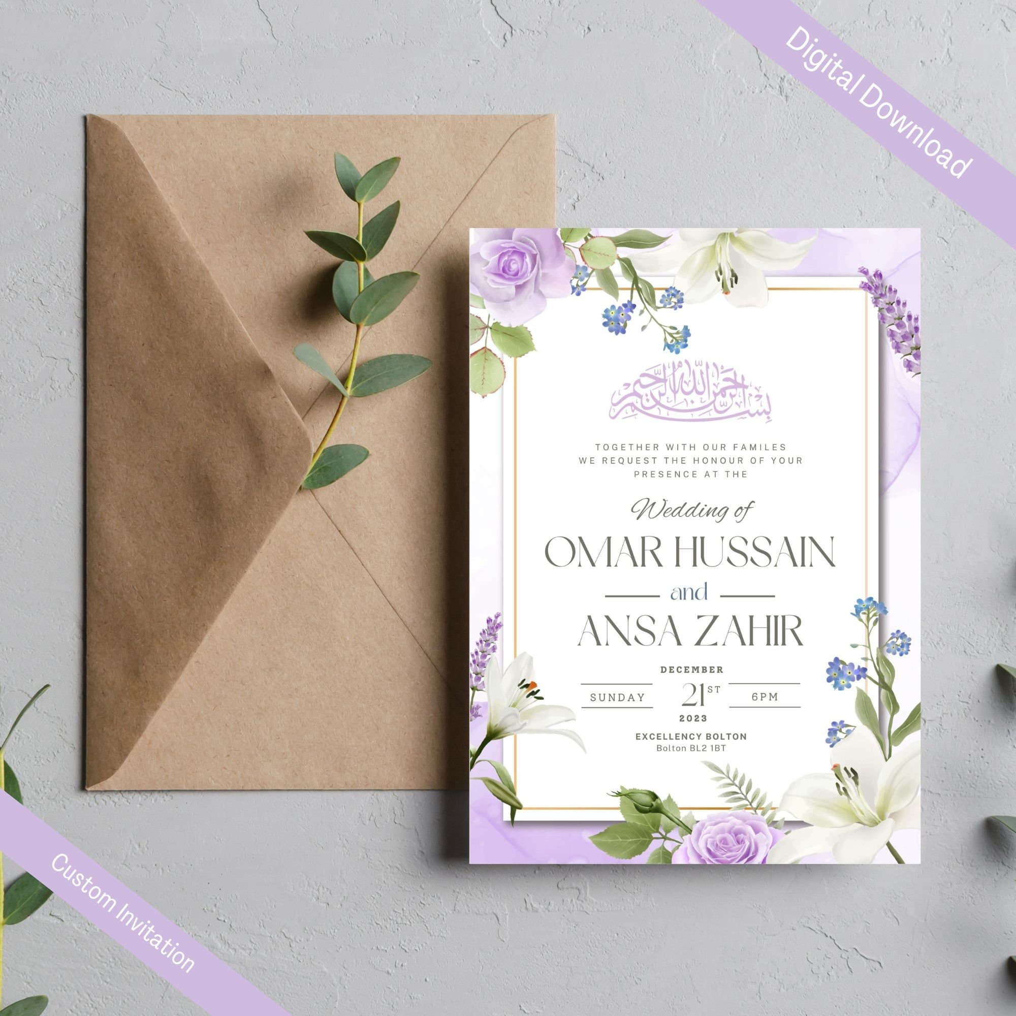 Digital Muslim Wedding Invitation Template, Electronic Purple Floral Green Nikkah Invitation, Nikkah Walimah Shaadi, Animated Wedding Invite - image 4