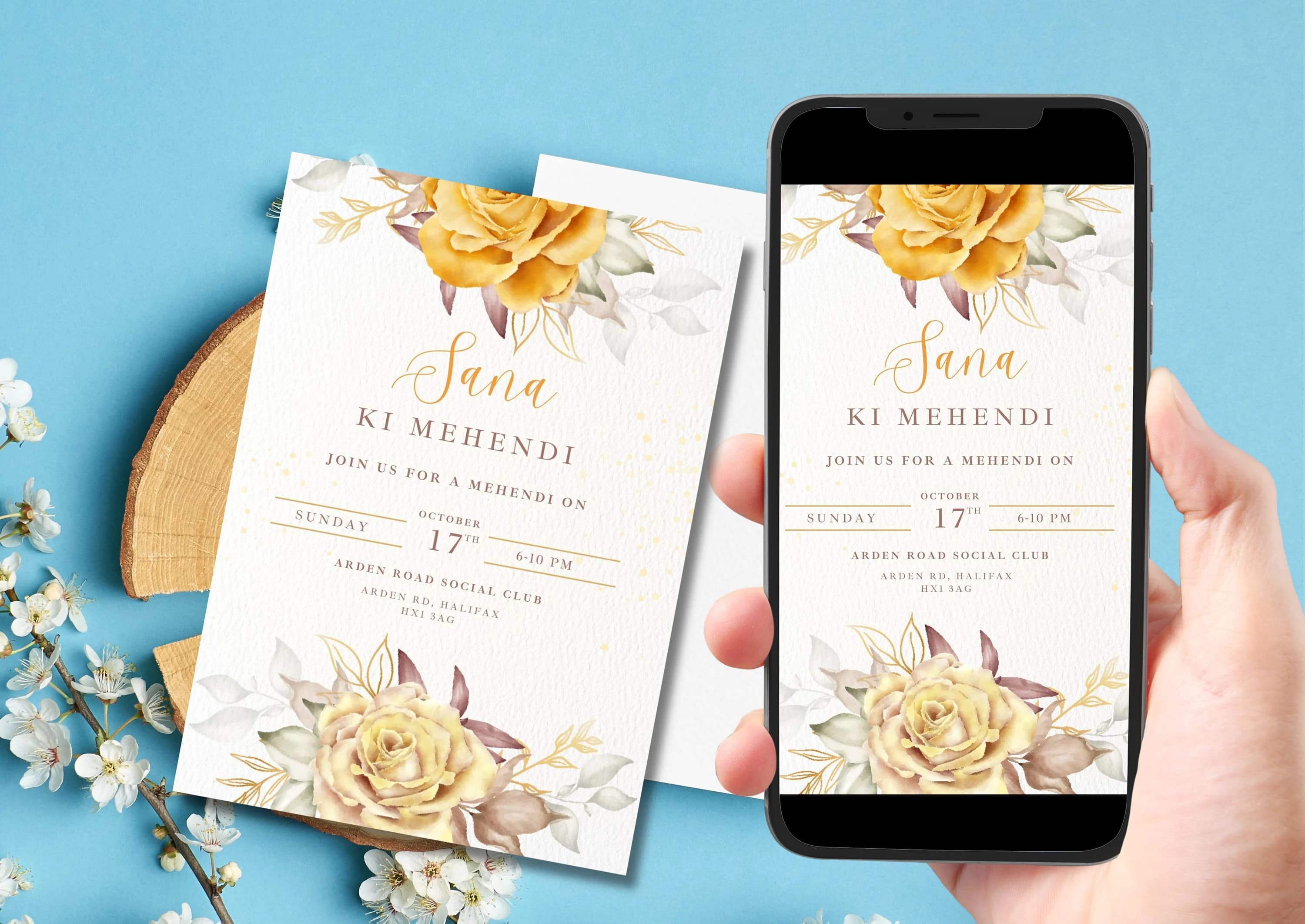 Mehndi Wedding Invitation Template, Mehendi Floral Henna Invite, Mendhi Night invites & Digital mehndi invite, Mehndi invitations, evite