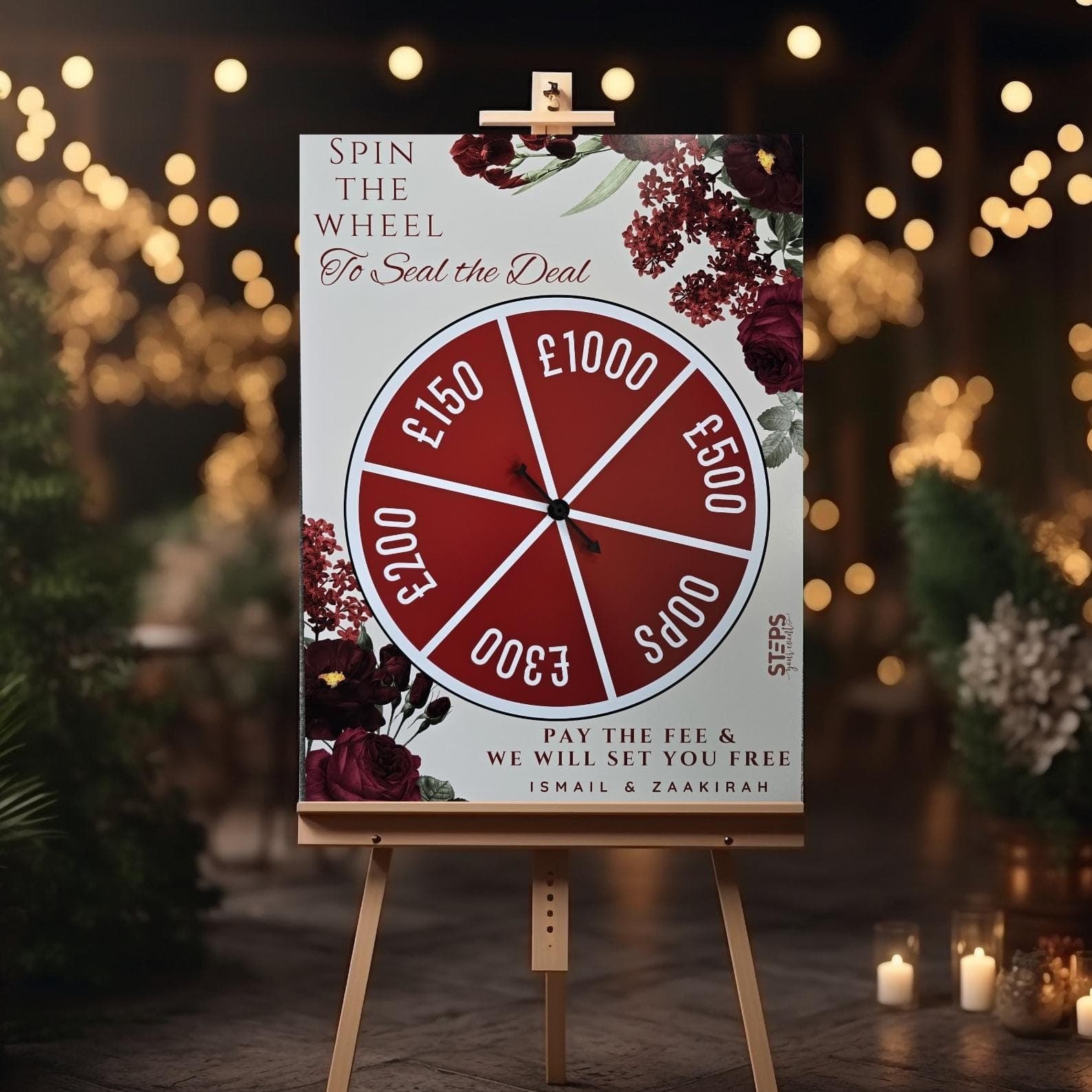 Spin the Wheel Welcome Sign, Maroon floral Wedding Pakistani Wedding sign, Baraat Nikkah sign, Muslim Welcome Sign, Gate Sign Digital only