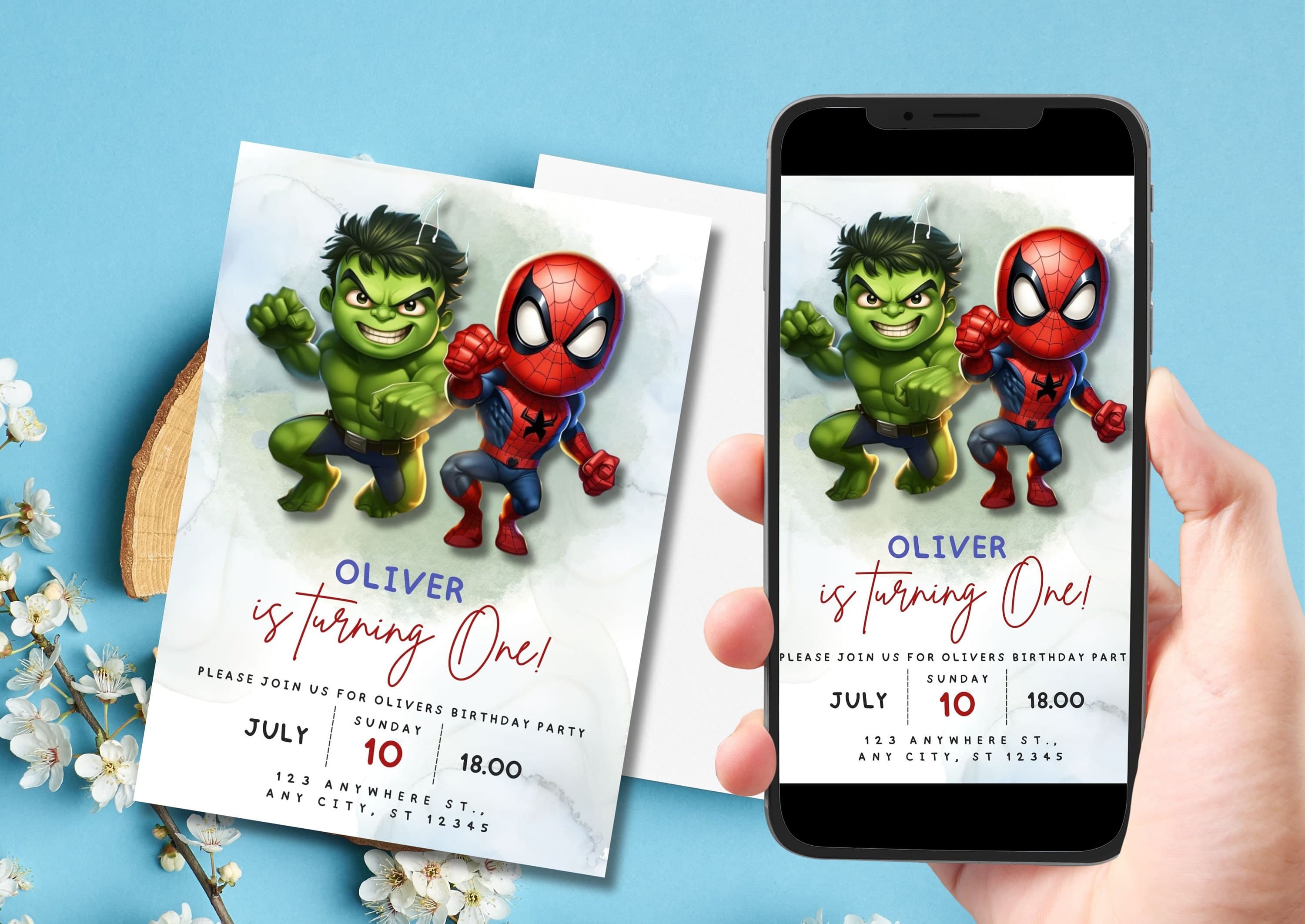 Superhero Birthday Invitation Template, Digital Kids Party, Hulk Spiderman invitation, Editable Birthday Party Invitation, Party invite