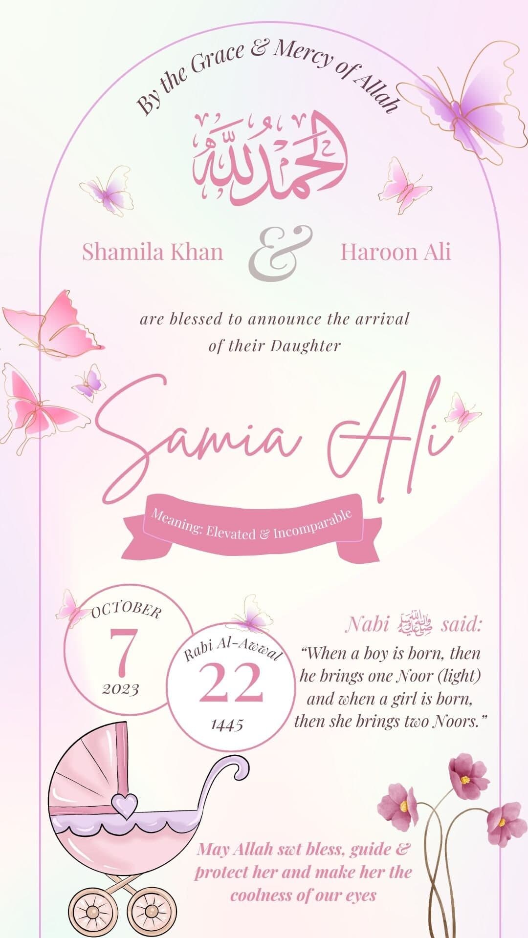 Muslim Baby Birth Announcement, Editable baby boy birth Announcement, Islamic birth announcement, Muslim baby, Editable Canva Template - image 5