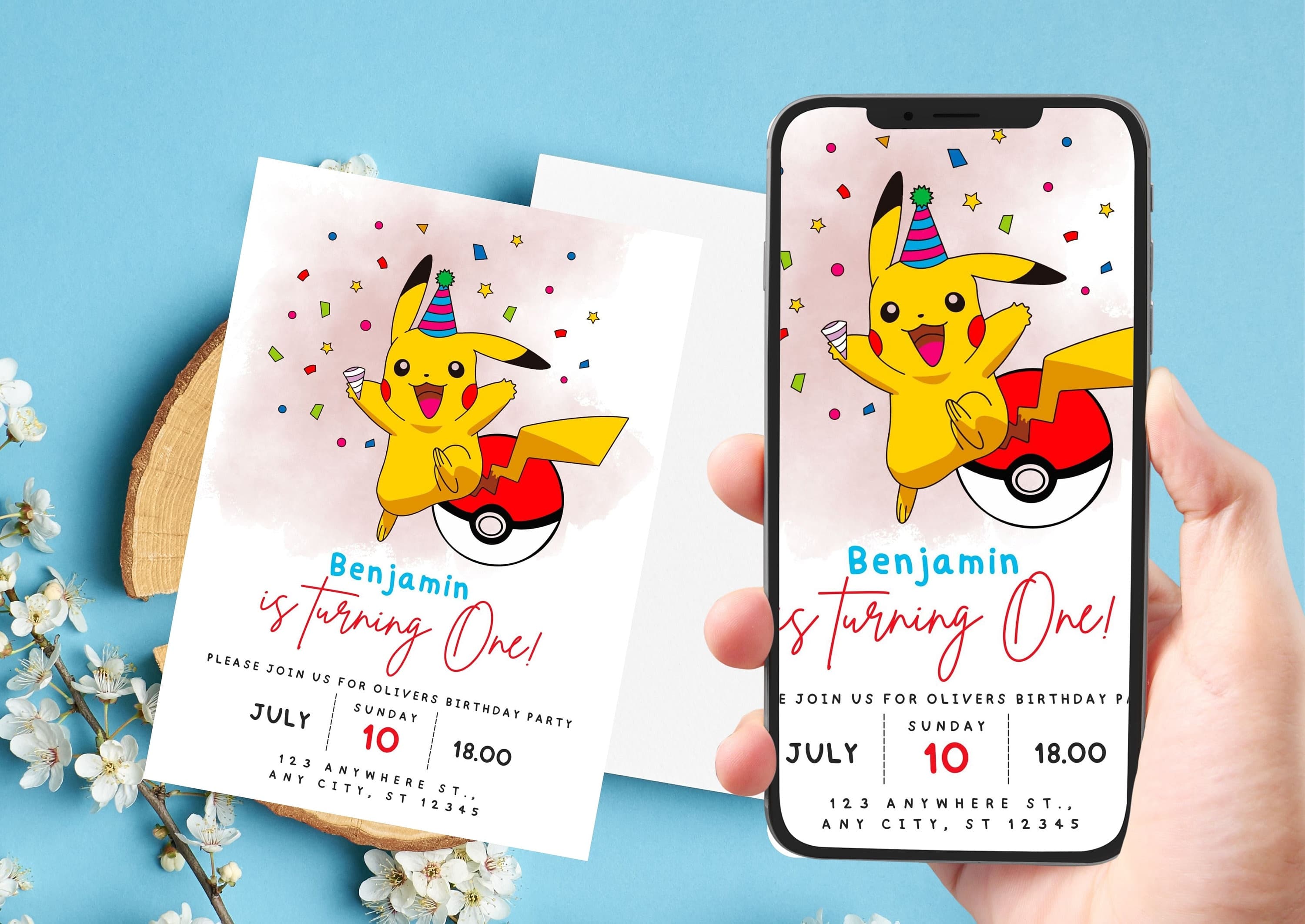 Pikachu Birthday Invitation, Digital Kids Birthday invite, Birthday invitation, Pikachu invite, Pokemon invite,  Kids Party Invite