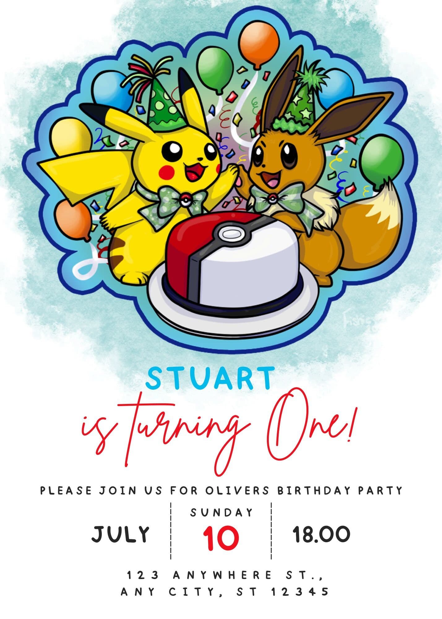 Pokemon Birthday Invitation, Digital Kids Birthday invite, Birthday invitation, Pikachu invite, Pokemon invite,  Kids Party Invite - image 3