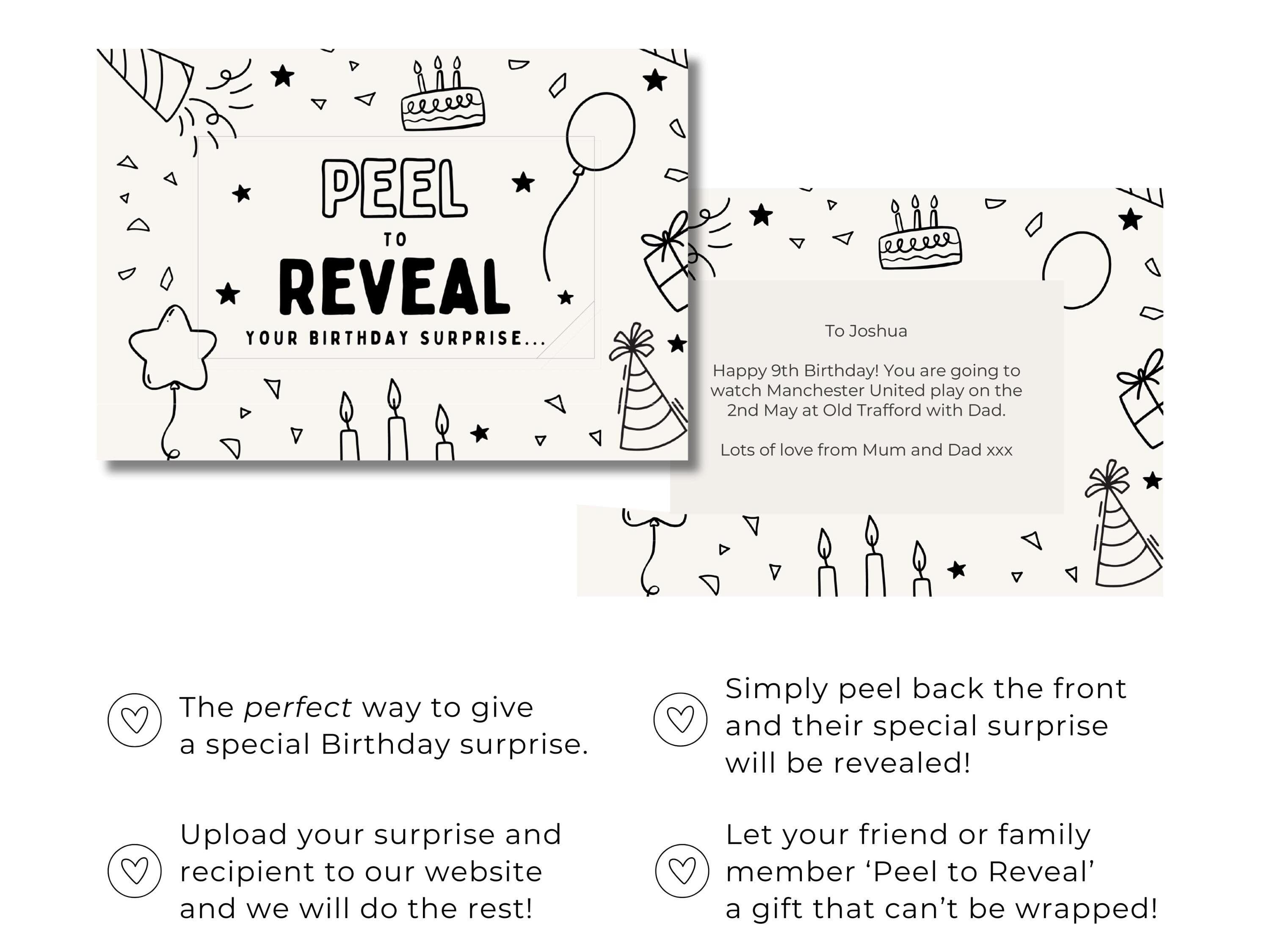 Personalised Peel to Reveal | For a Present that can't be wrapped | Birthday Mono | Birthday Gift or Surprise | Events, Tickets, Trips etc - image 3