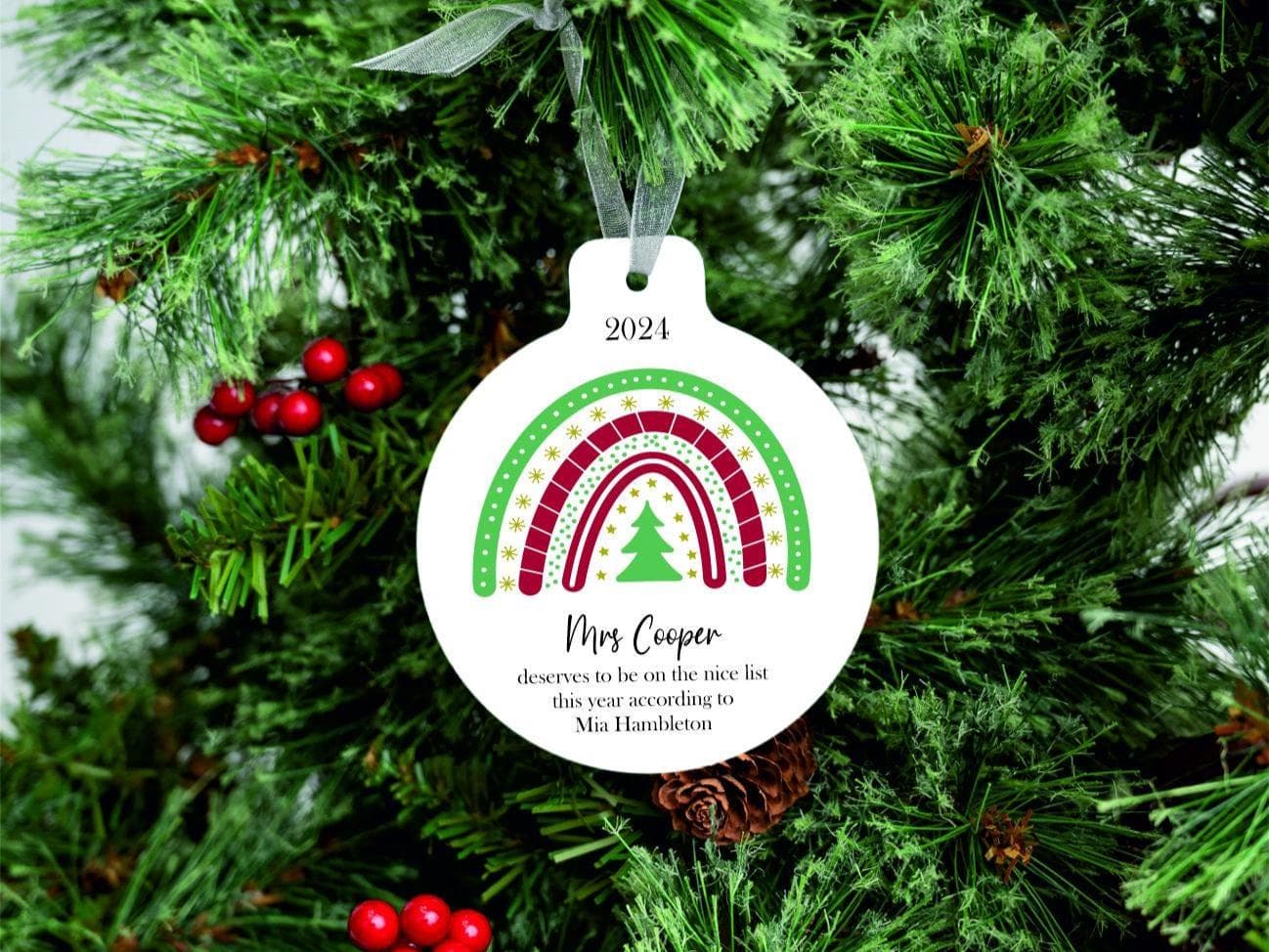 Personalised Nice List Teacher Bauble - Christmas Teacher Gift - Xmas Keepsake - Personalised Bauble - TA SENCO Childminder - End of Term