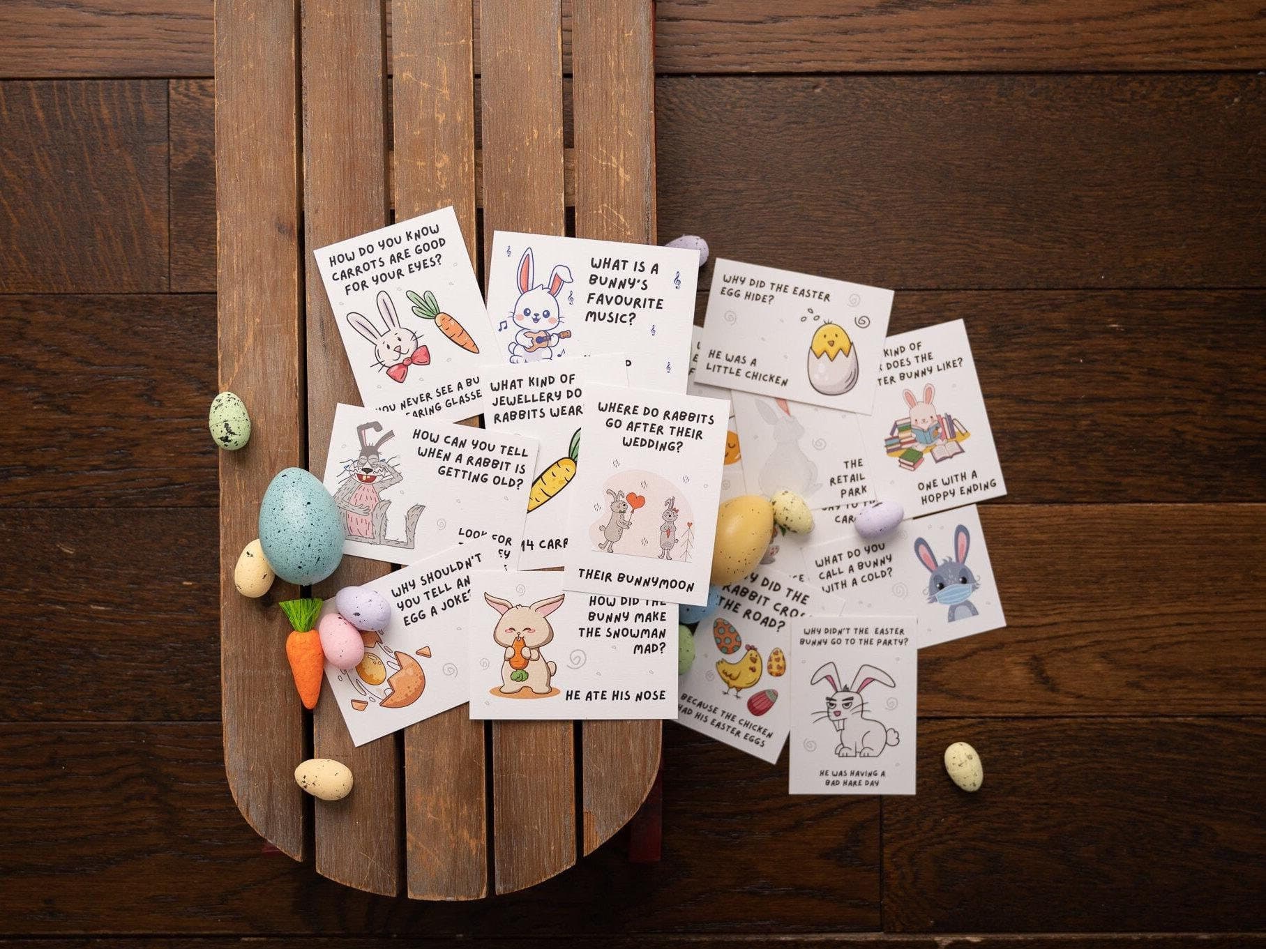 Easter Joke Cards - 16 Jokes - Rhymes - Fun For The Kids - Table Settings - Hide In Eggs - Easter Fun For All - Packlunch Box Size