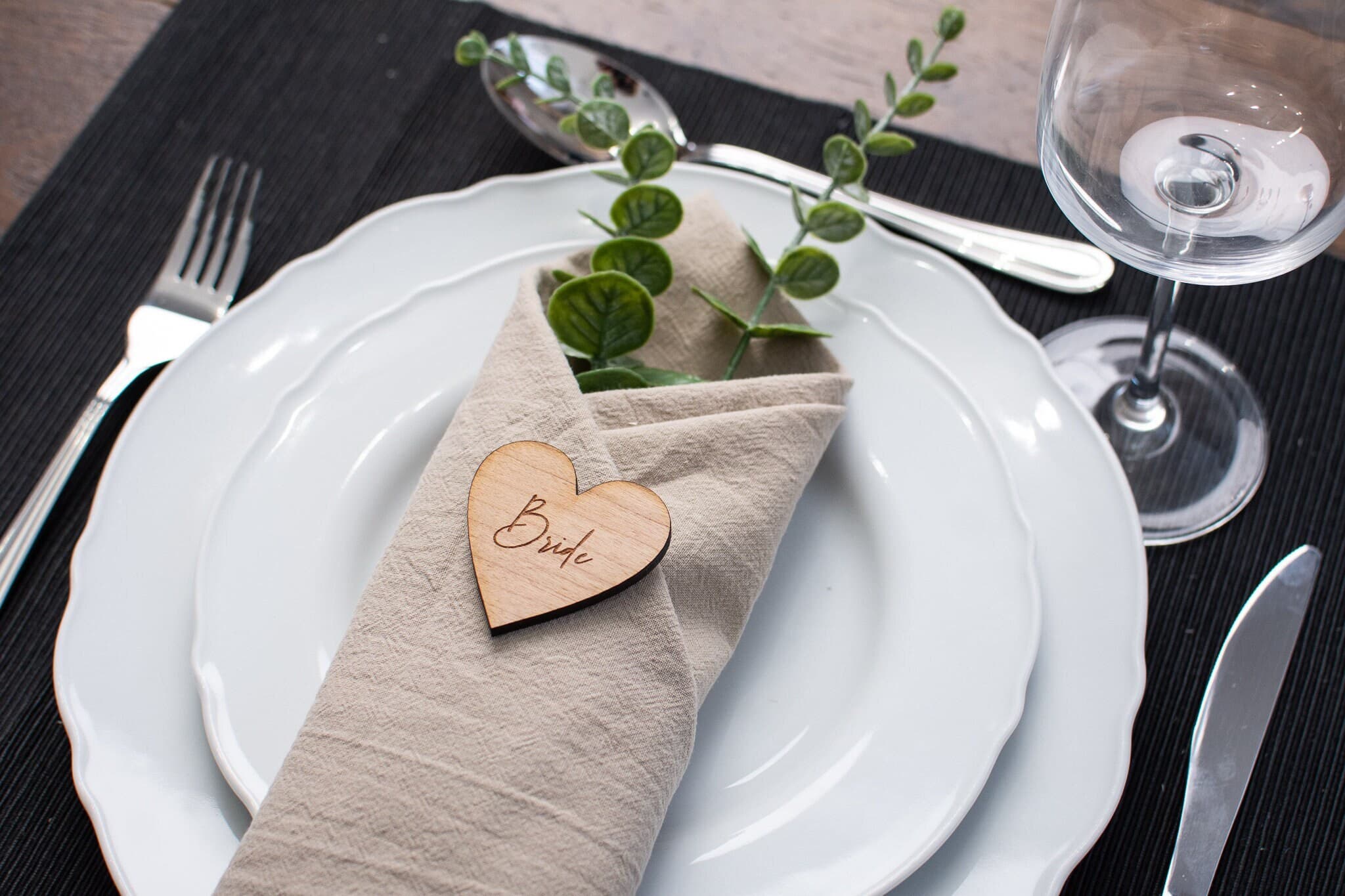 Wooden Heart Wedding Place Names - Table Decor - Personalised Favours - Wedding Day - Guest Seating - Classic Styling - Seating Plan