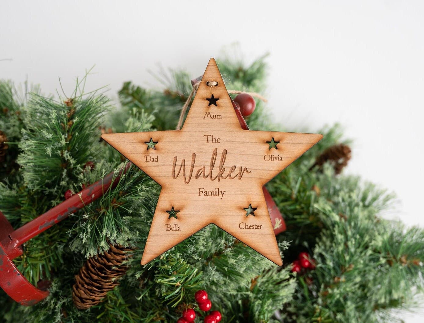 Family Name Star Tree Topper - Personalised Xmas Tree Topper - Alternative Angel - Extra Special - Thoughtful Addition - Wooden Long Lasting